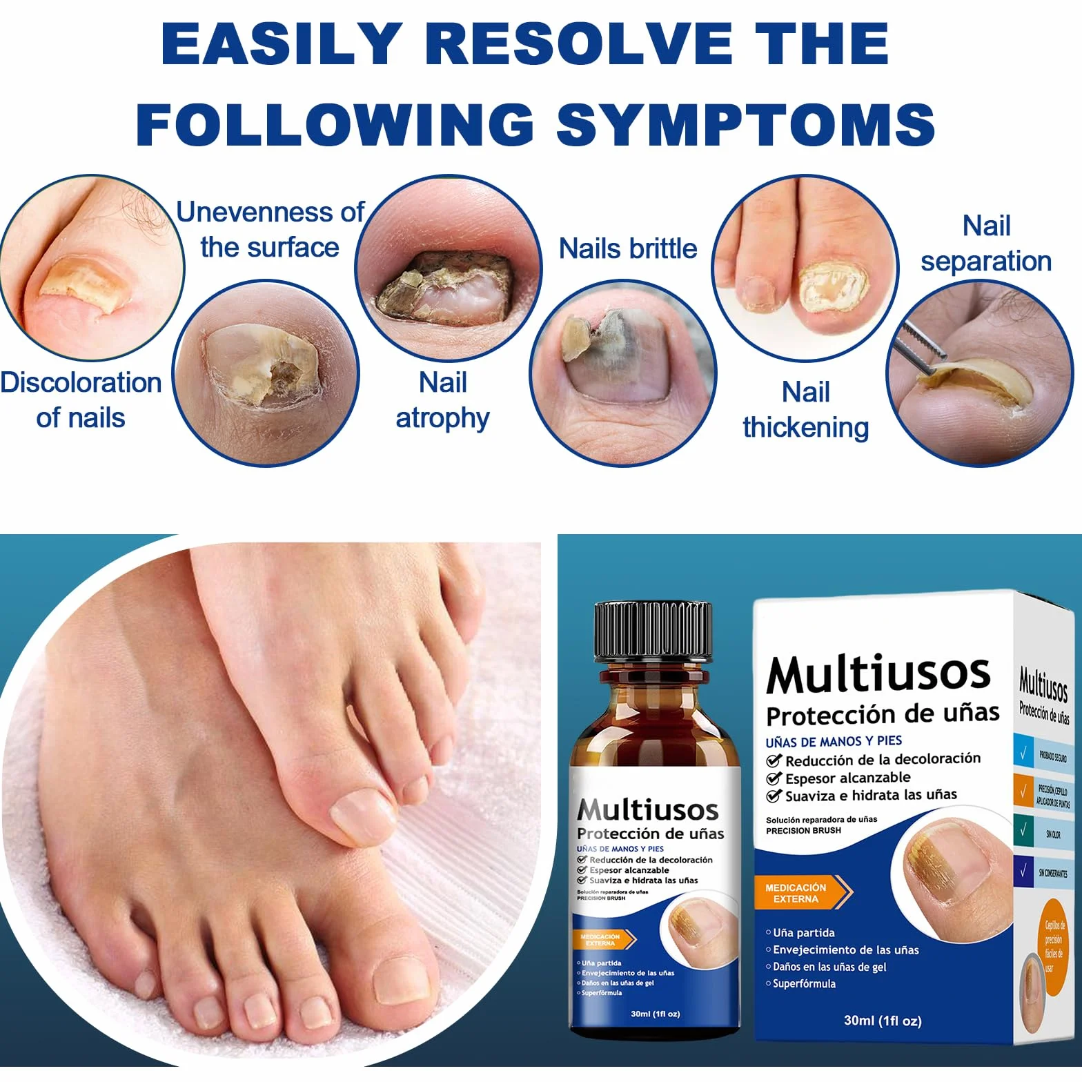 30ML Cura Unghie Piedi, Siero Rigenerante per Unghie, Soluzione per La Riparazione Delle Unghie Dei Piedi, Azione Nutriente e Lenitiva, Ridona Lucentezza e Resistenza