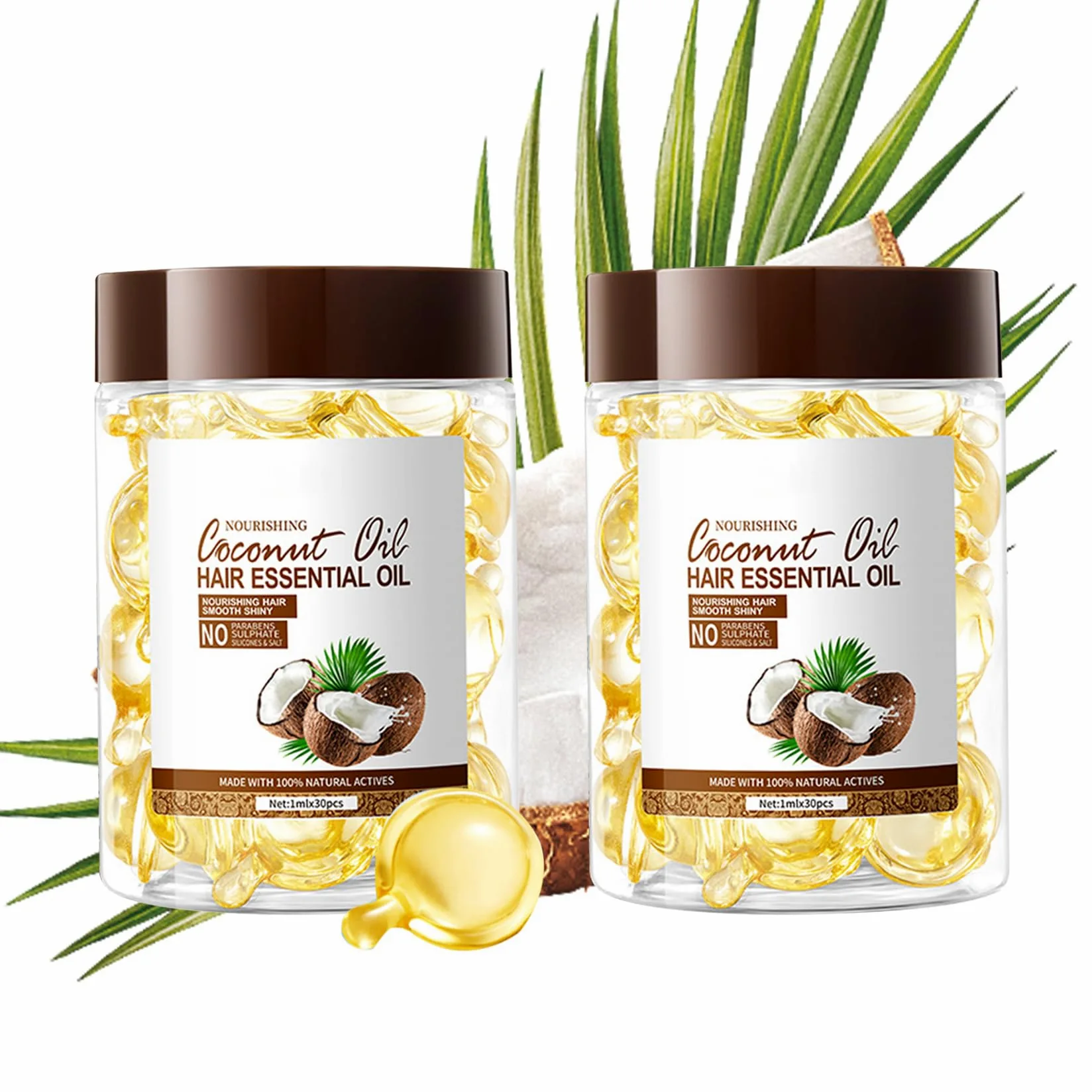 60 capsule di olio di siero per capelli, siero idratante per capelli con crespo, secchi e danneggiati, morbido, non grasso, rinfrescante e nutriente di lunga durata, per donne (acido di cocco)