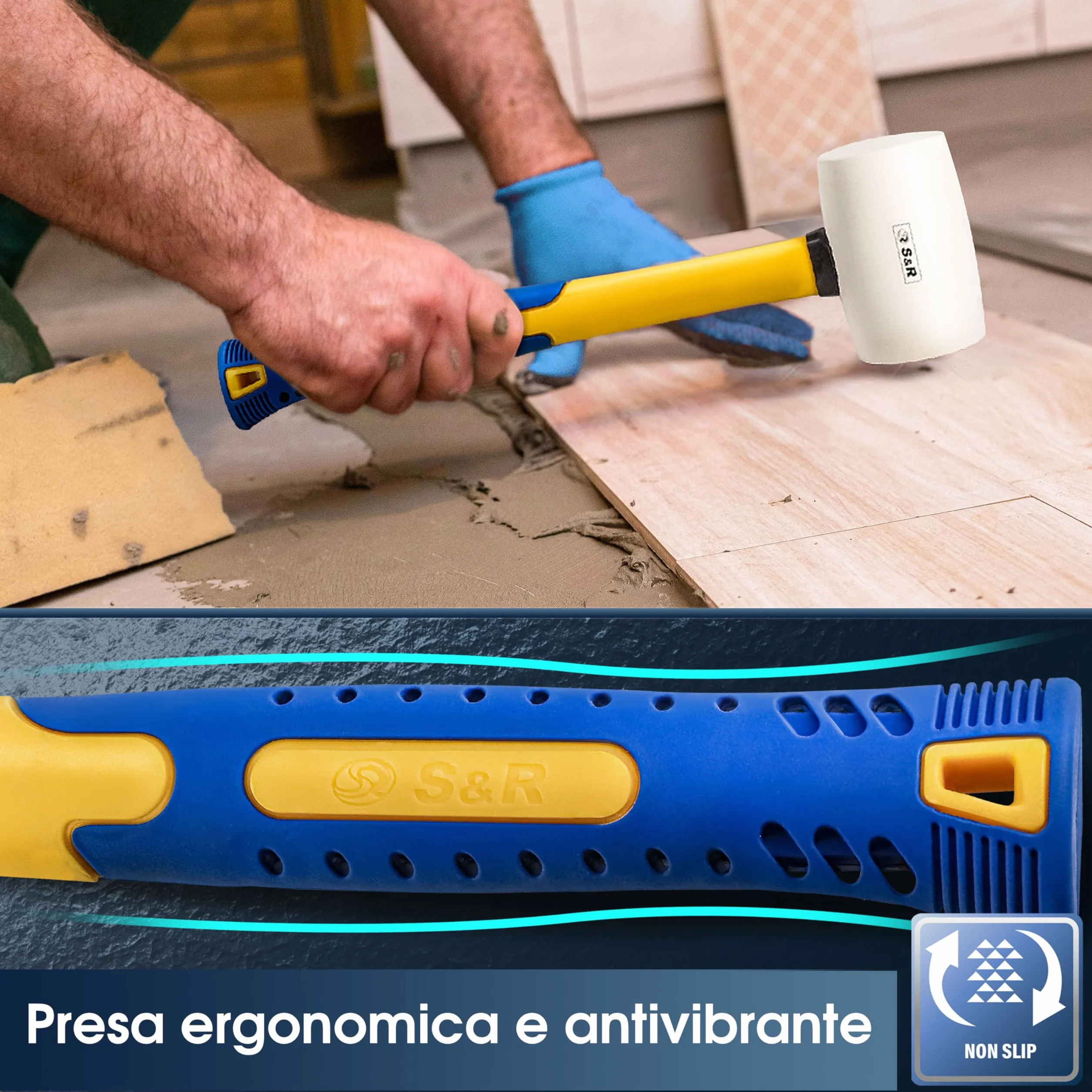 S&R Martello Gomma Bianco 450g 55mm Naturale Professionale per Piastrelle Antivibrazioni