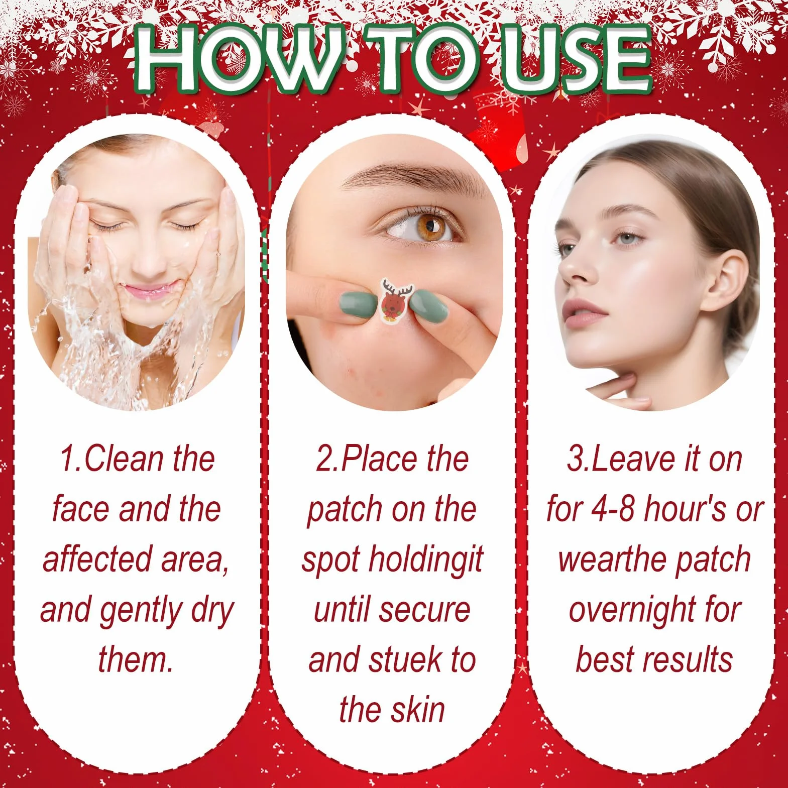 12 pezzi di cerotti per brufoli, cerotti per brufoli di Natale, cerotti anti-brufoli, cerotti per acne, cerotti per l'acne giorno e notte, impermeabili e traspiranti, varie forme