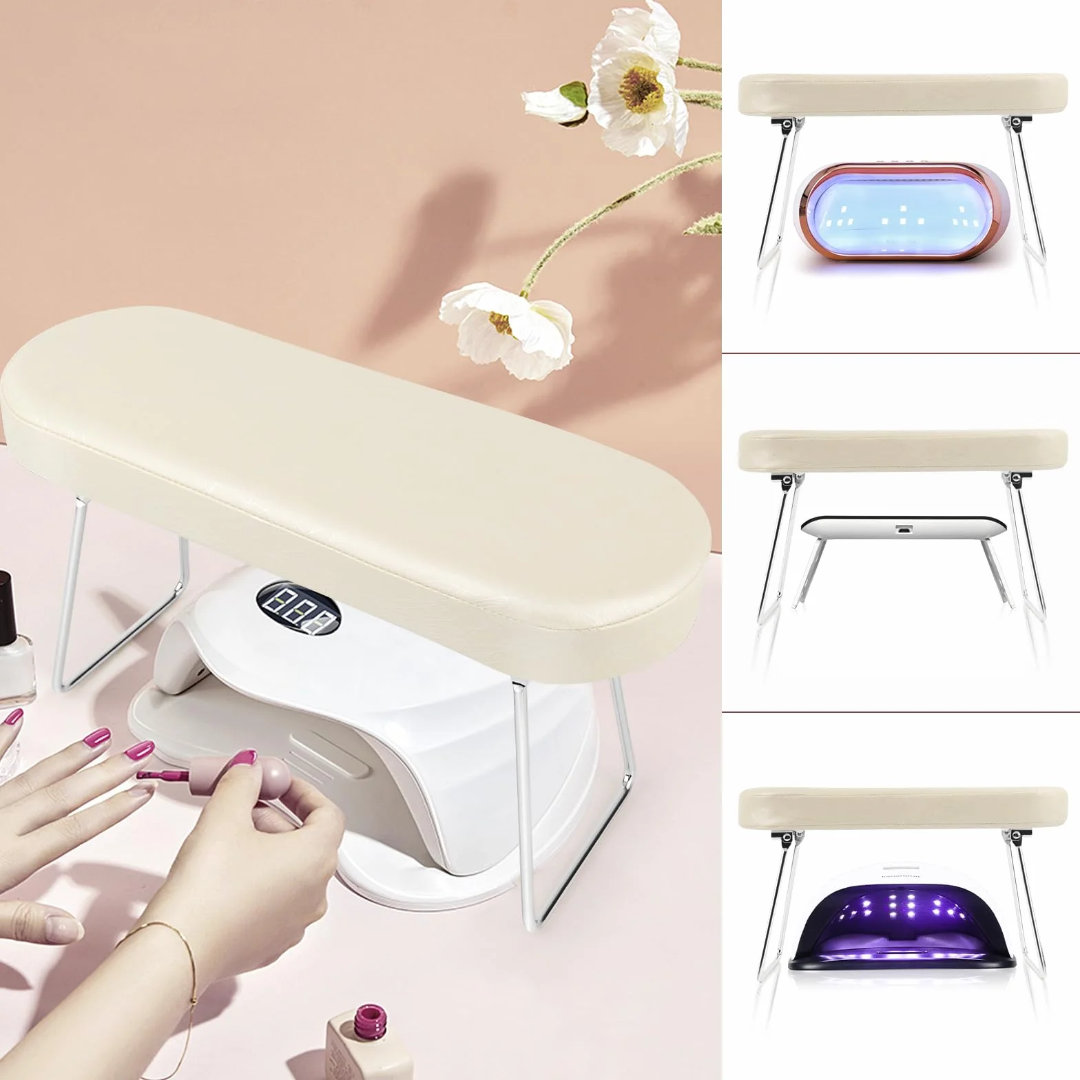 Poggiamano Per Unghie, RISVOWO Pads Unghie In Pelle Pu, Poggia Mani Per Unghie Antiscivolo, Supporto Pieghevole, Spugna Morbida, Cuscino Per Mani Impermeabile Per Studio Di Unghie,Poggia Mani (Bianca)