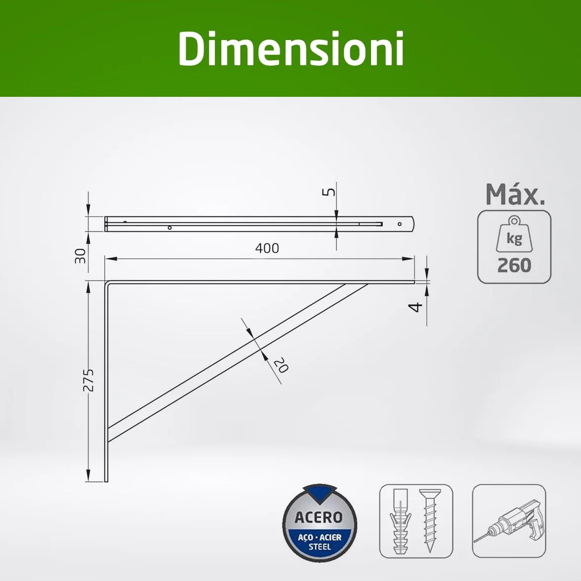 Staffe per Mensole Angolo per Ripiani Supporto per Scaffale Acciaio 400x275 mm 225 Kg