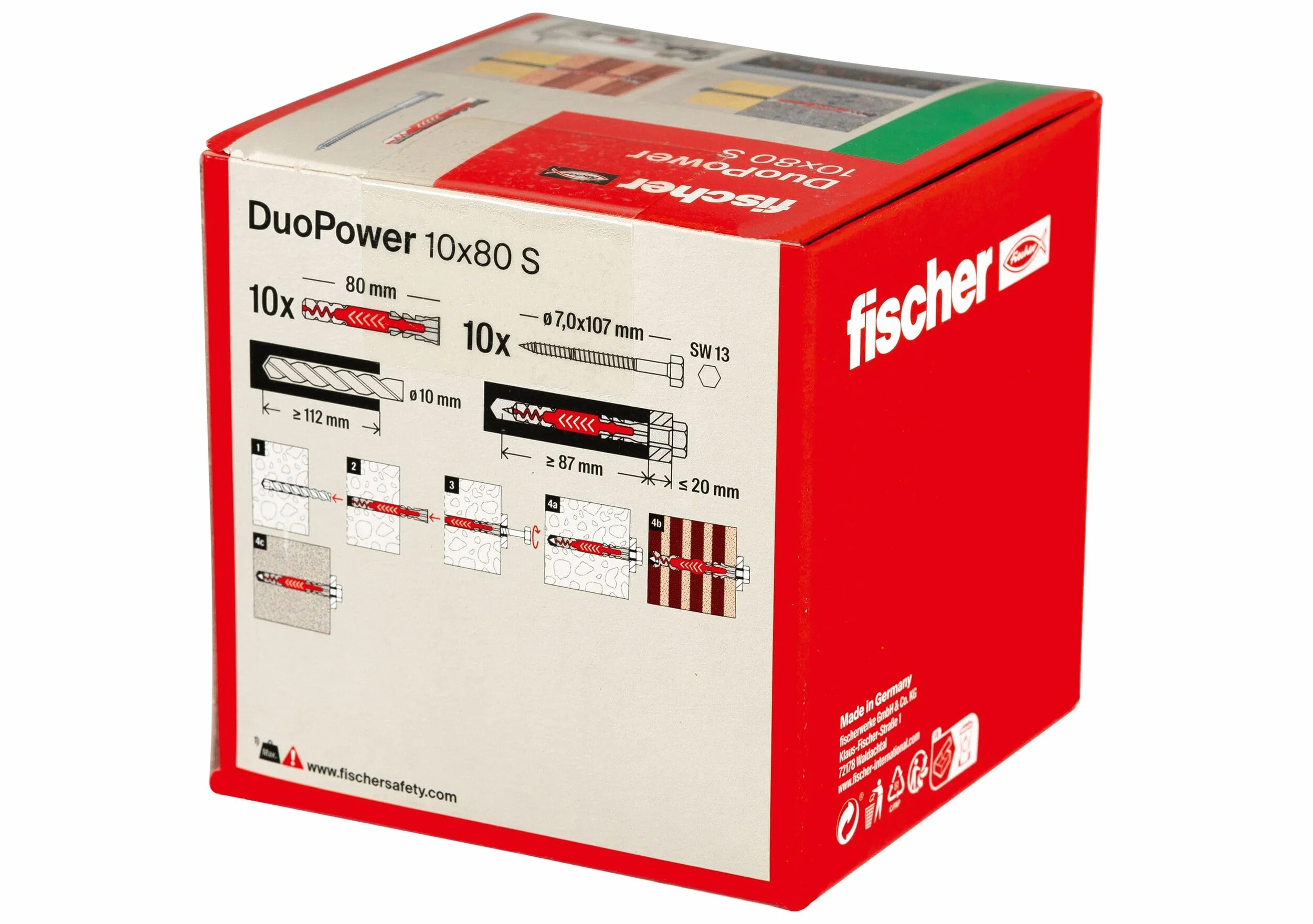 Fischer Duopower Tasselli Lunghi 10x80 mm con Vite Universali per Fissaggio Mensole Pensili Staffe TV