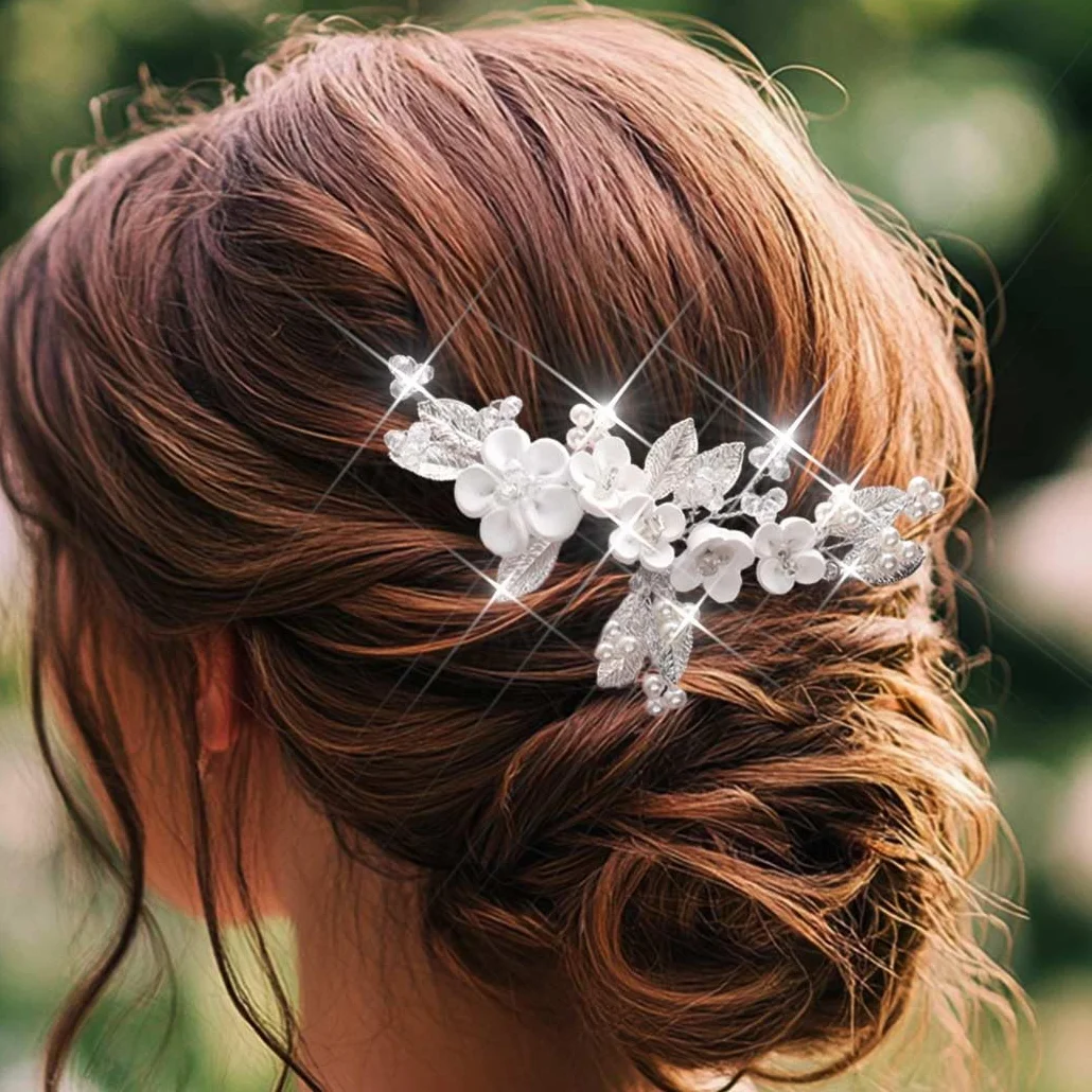 Pettine per capelli da sposa con perle argentate, accessorio per capelli da sposa per donne e ragazze