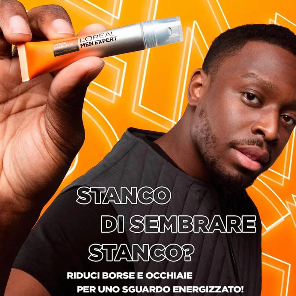 L'Oréal Paris Men Expert Roll-On Occhi Anti-Fatica Uomo, Per uno Sguardo più Fresco e Riposato, Occhiaie, Rughe Sottili e Borse Ridotte, Arricchito con Caffeina e Vitamina C, Hydra Energetic, 10 ml