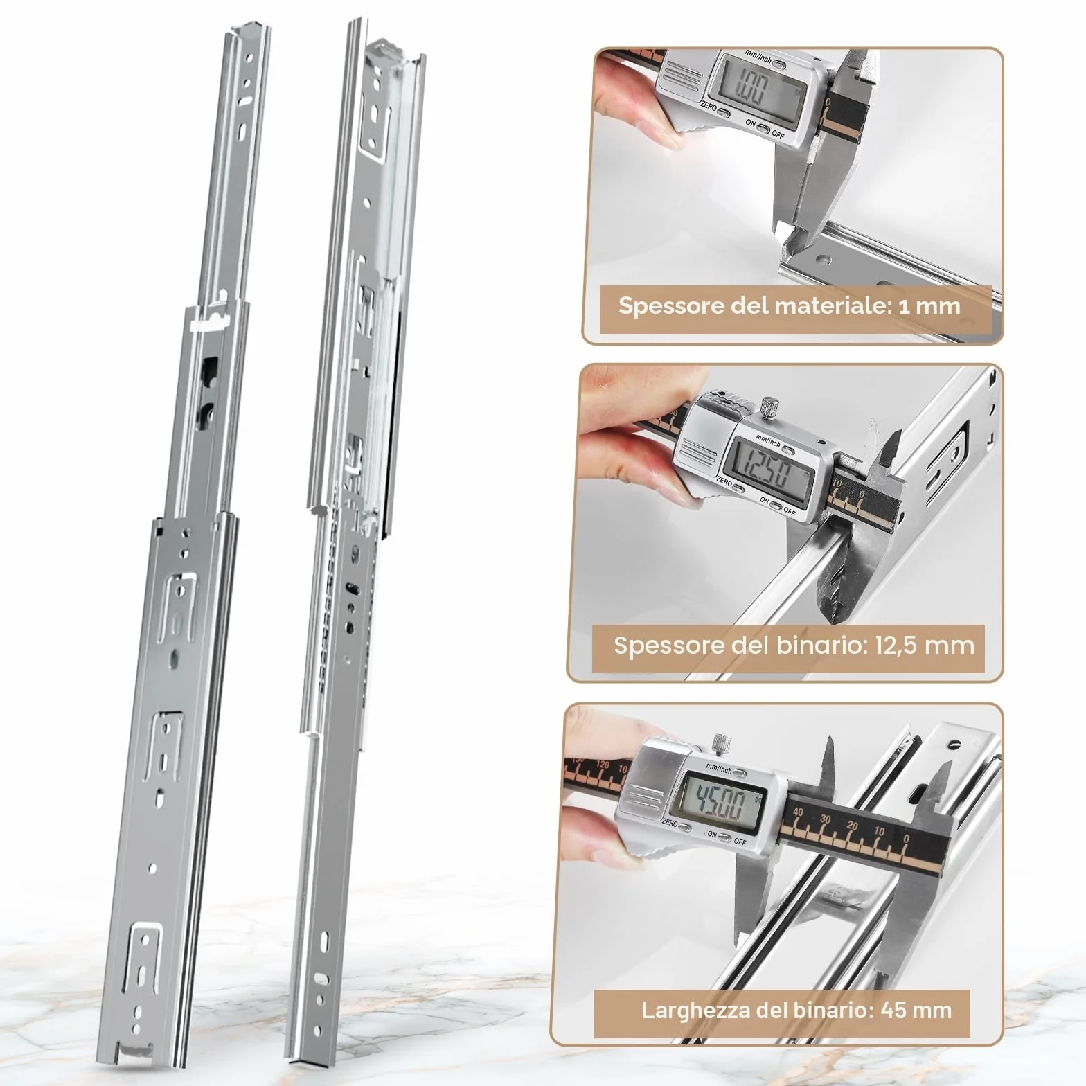 Aolisheng guide per cassetti con cuscinetti a sfera 300 mm acciaio inox 45 kg (1 paio)