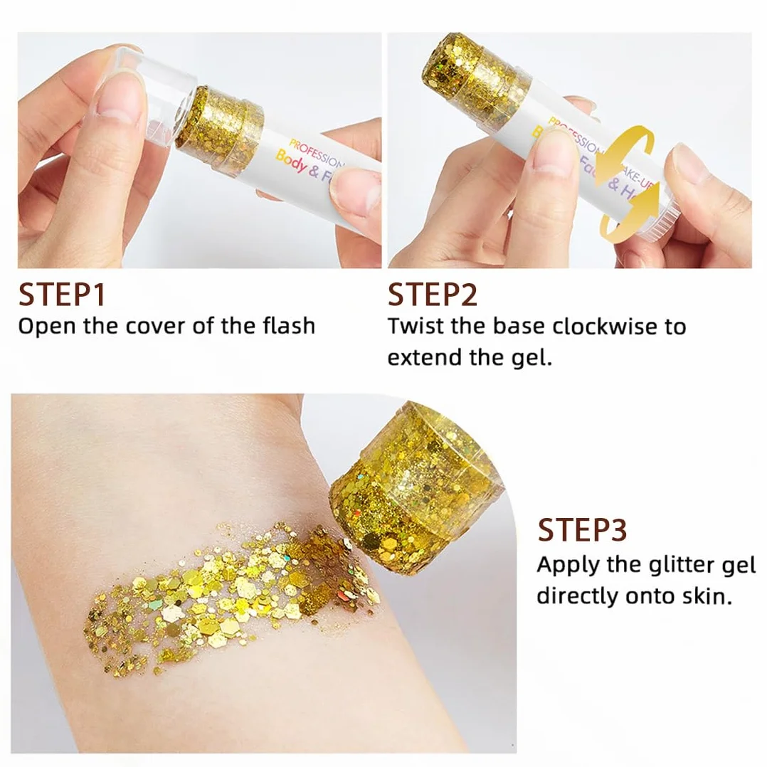 3 Pezzi Glitter Viso, Glitter Capelli, Brillantini per Capelli, Trucco per Carnevale, Compatibili con Carnevale, Halloween, Feste, Musica, Festival, in Maschera(Oro, Argento)