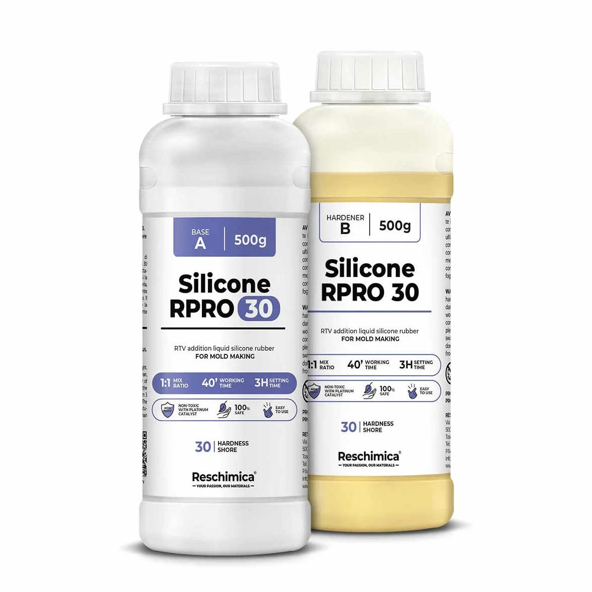 RESCHIMICA Silicone per Stampi Alta Durezza R PRO 30 1 kg Gomma Siliconica Atossica 1:1 Silicone Liquido Alta Resistenza