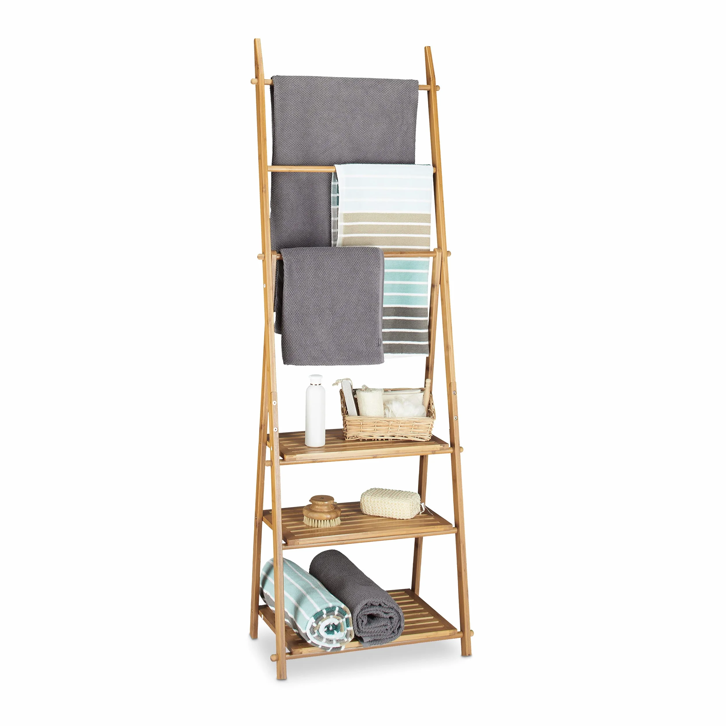 Relaxdays Porta Asciugamani Salviette da Terra Legno Marrone 31x53x152 cm