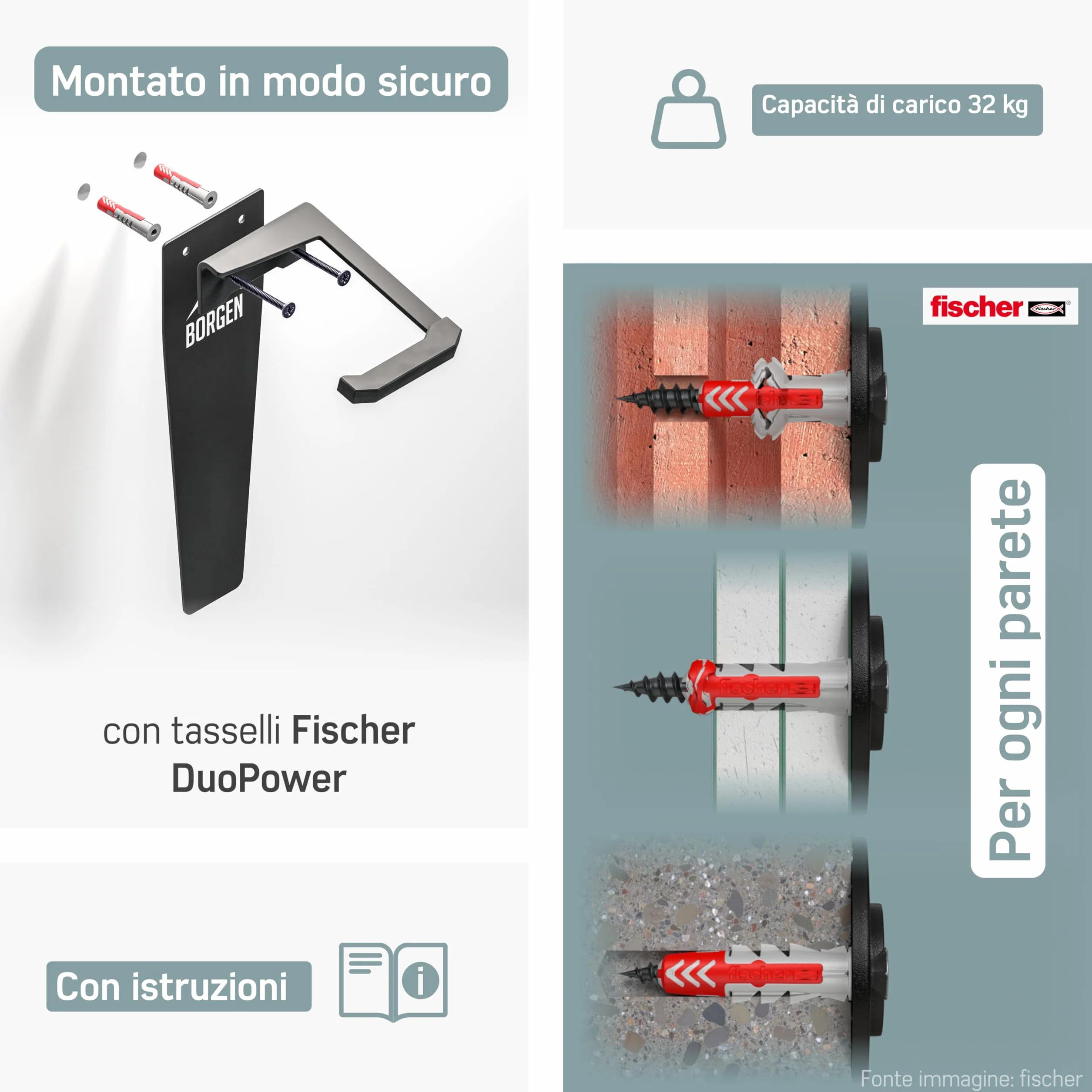 Borgen Supporto da parete per bici verticale nero opaco per E-bike MTB bici da corsa con cuscinetti