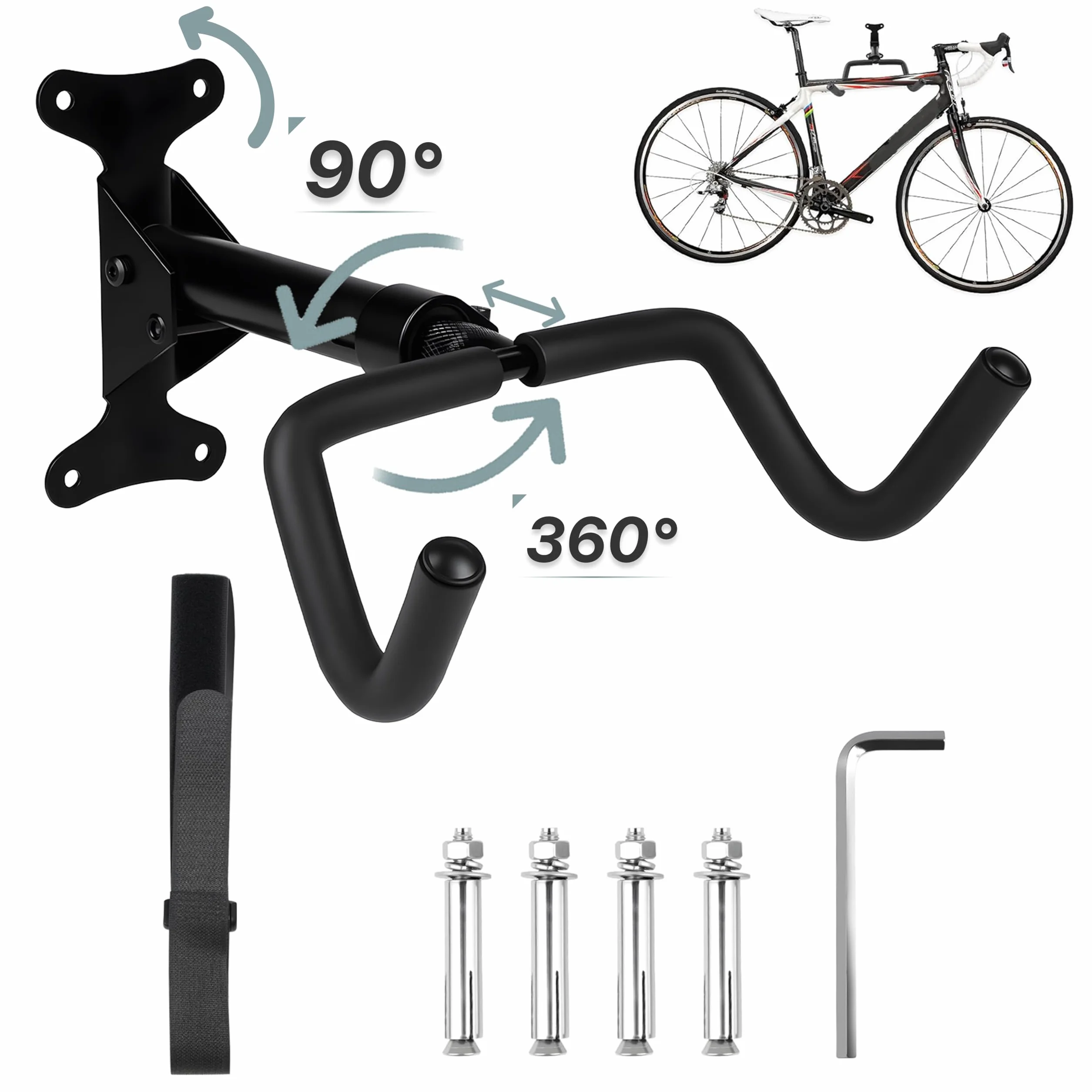 Porta Bici da Muro 30 kg 360° Girevole Estraibile Pieghevole 90° Protezione Schiuma EVA 8 mm