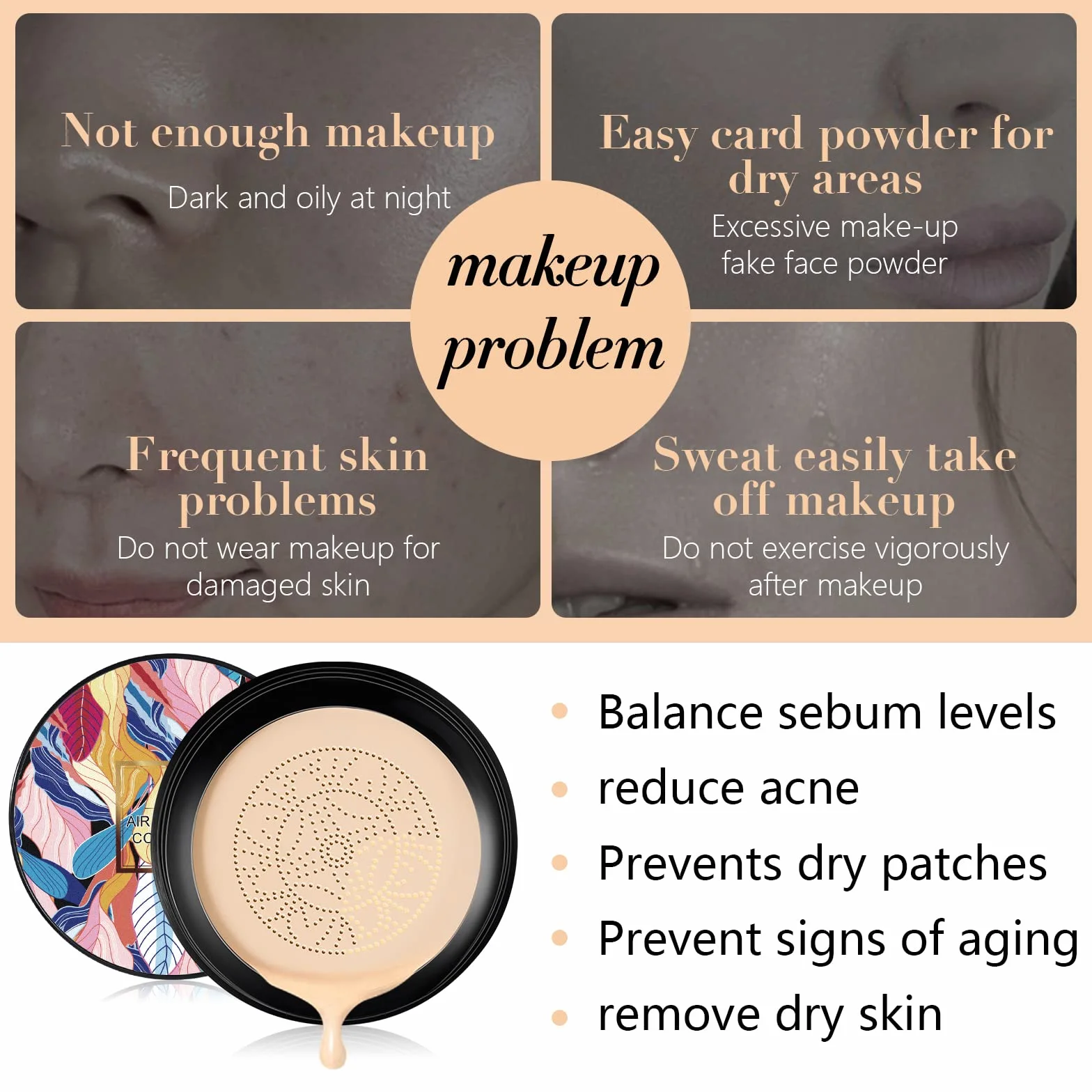 BB Cream, CC Cream, Crema Fondotinta, Mushroom Head Air Cushion BB Cream, Controllo olio idratante, per Trucco impeccabile, Anche Tonalità Della Pelle (Naturale)