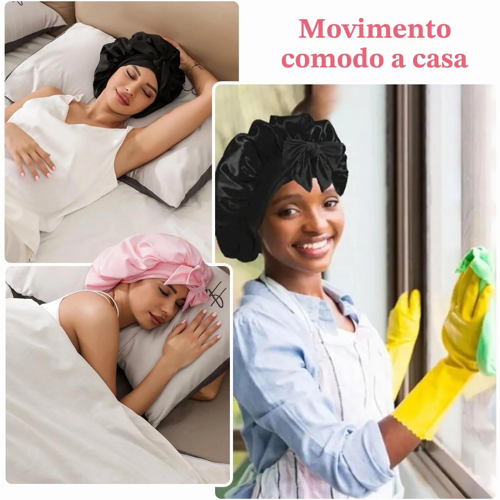 2 Pz Cuffia Seta Capelli Notte Ricci, Silk Bonnet Seta per Capelli Ricci, Cuffia in Setas per Dormire, Cuffie per Dormire Capello Lunghi Corti, Cuffietta in Raso per Notte+ 2 Elastici per Capellio