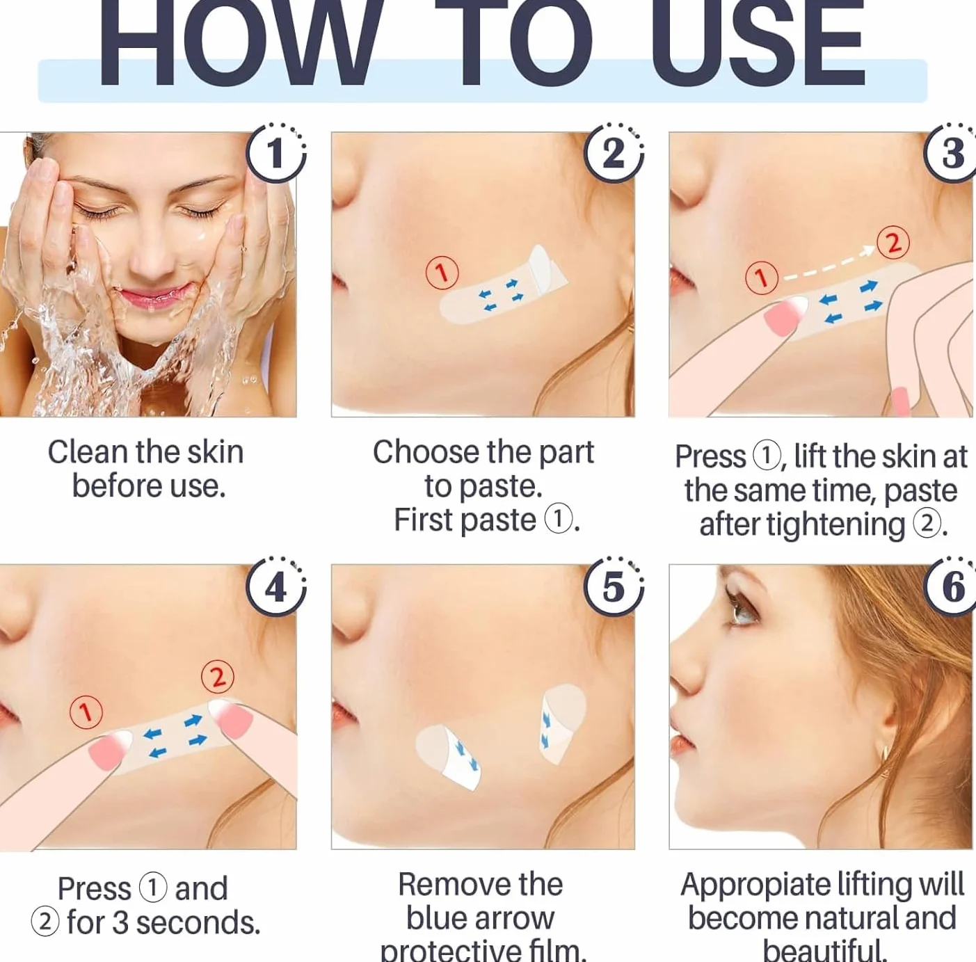Face Lift Tape, Face Tape Lift Invisibile Impermeabile Adesivi Viso, Instant Makeup Face Lift Tool, Face Lift Stickers per Nascondere Rughe Doppio Mento Sagging Stretching Skin 40Pcs (Bianco)