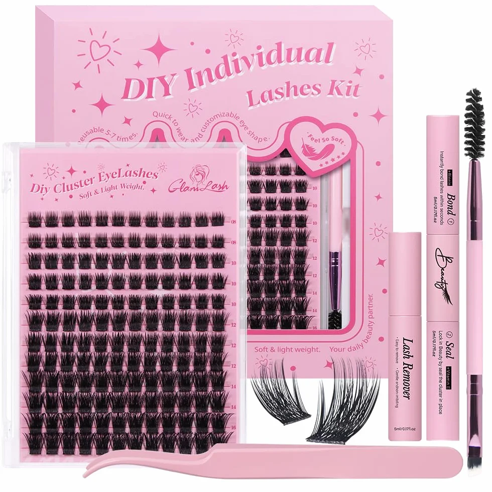 Ciglia Finte Ciuffetti Kit Extension Ciglia Lash Clusters con Bond e Rimuoviciglia 8-16mm,DIY Eyelash Extension Kit (DM-FD32)