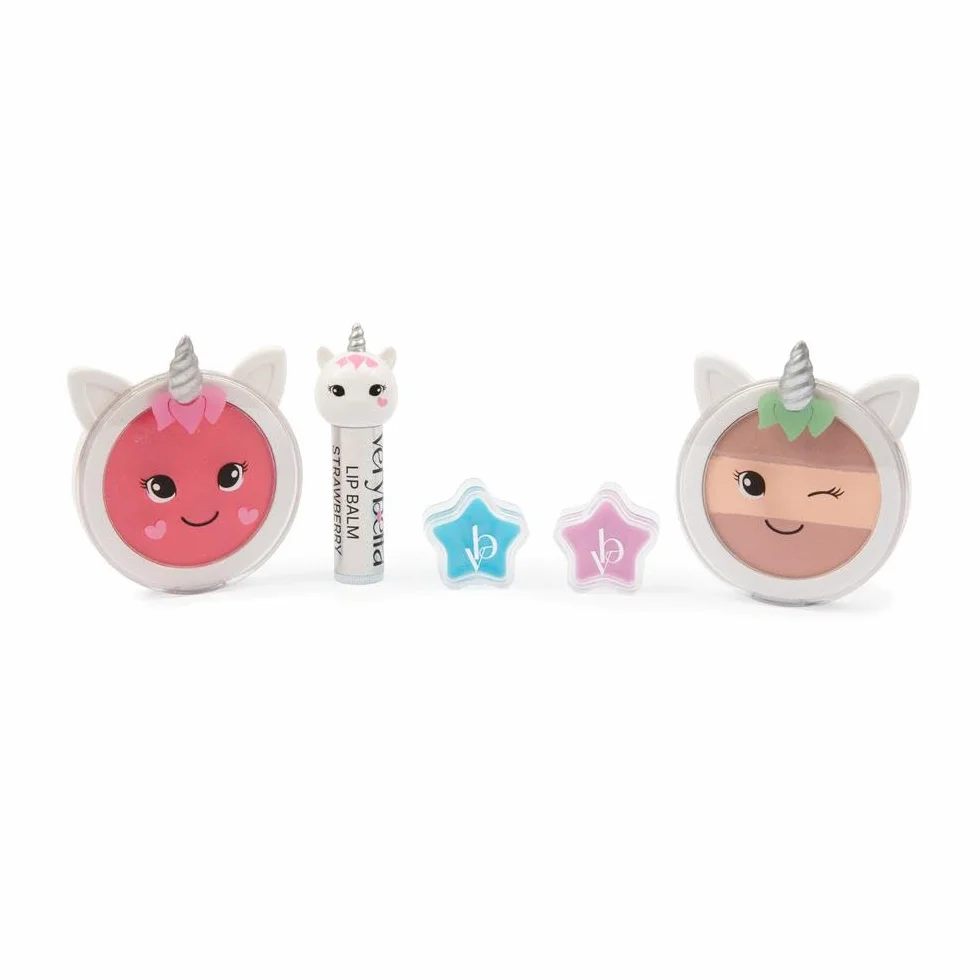 Set Make Up Tema Unicorno - 1 Blush - 1 Ombretto Toni Caldi - 1 Lip Balm Gusto Fragola - 2 Burrocacao Glitterati - Balsamo Labbra Nutre E Protegge