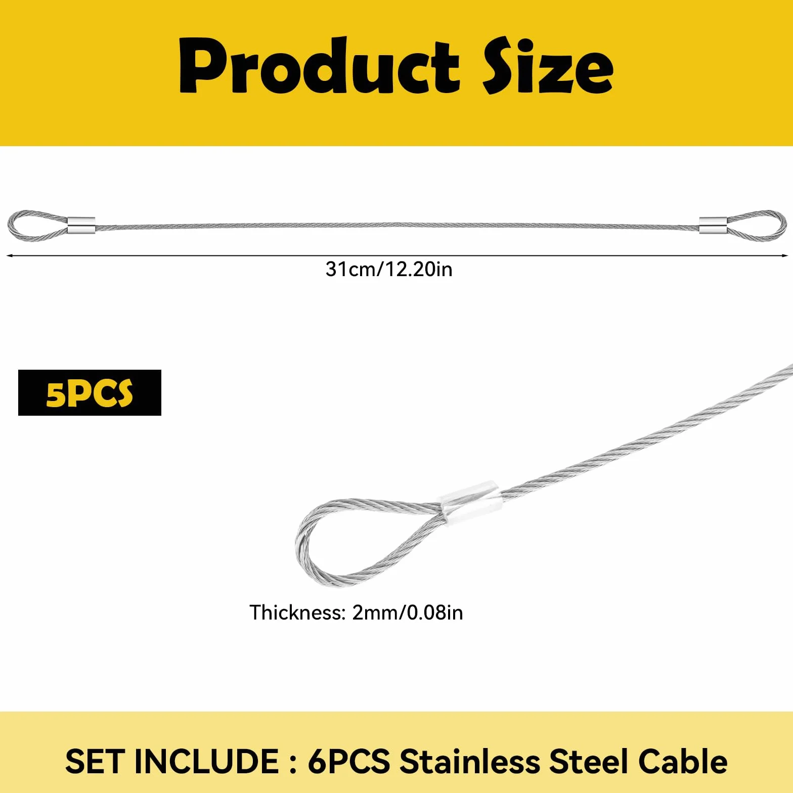 Cavo di sicurezza antifurto per bagagli 31 cm 15 mm acciaio rivestito flessibile doppio anello