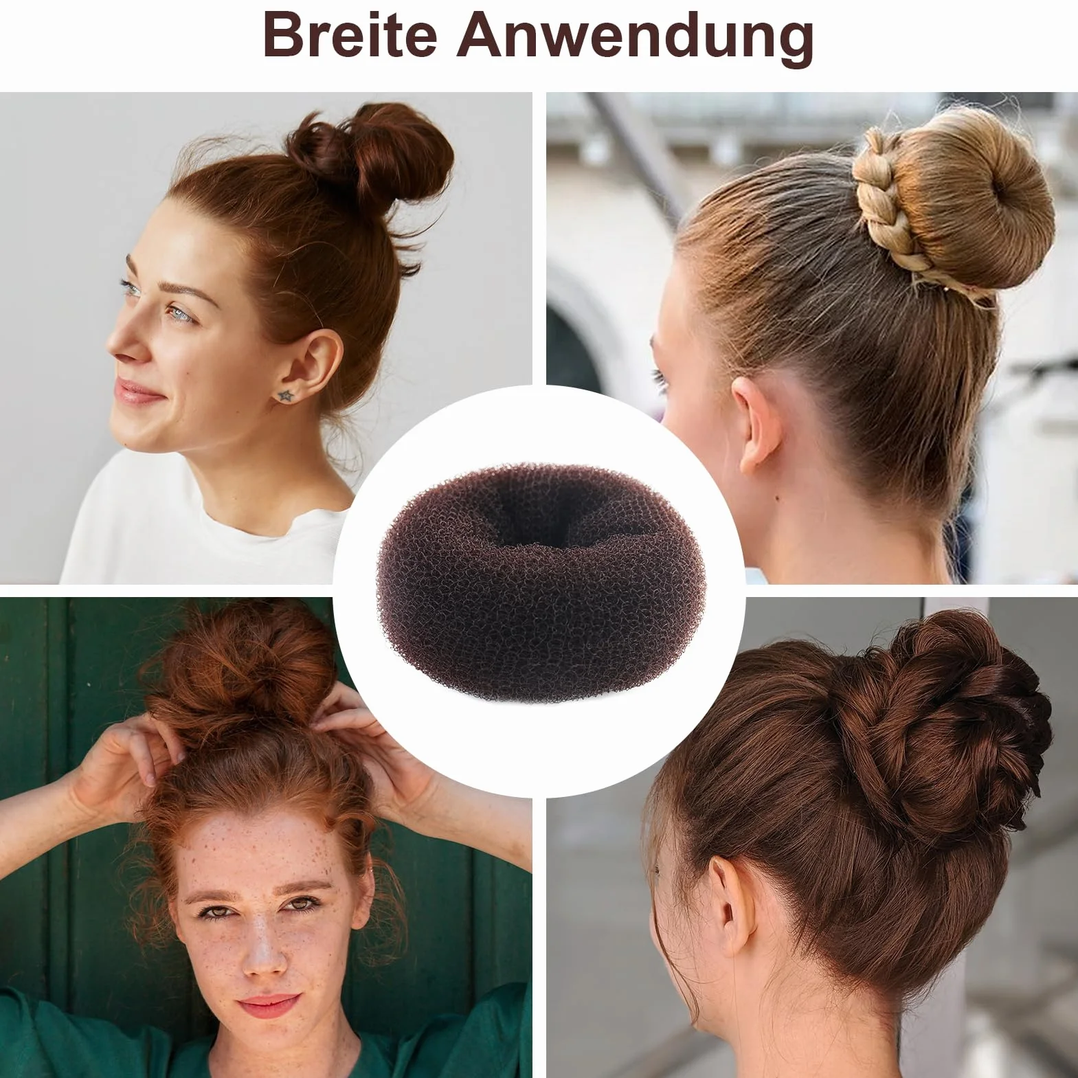 6 Pezzi Ciambella Per Chignon, ciambella chignon facile per capelli, elastico per ciambella chignon, marrone, con 20 elastici neri e 20 clip forma di U, per bambini, feste, vacanze