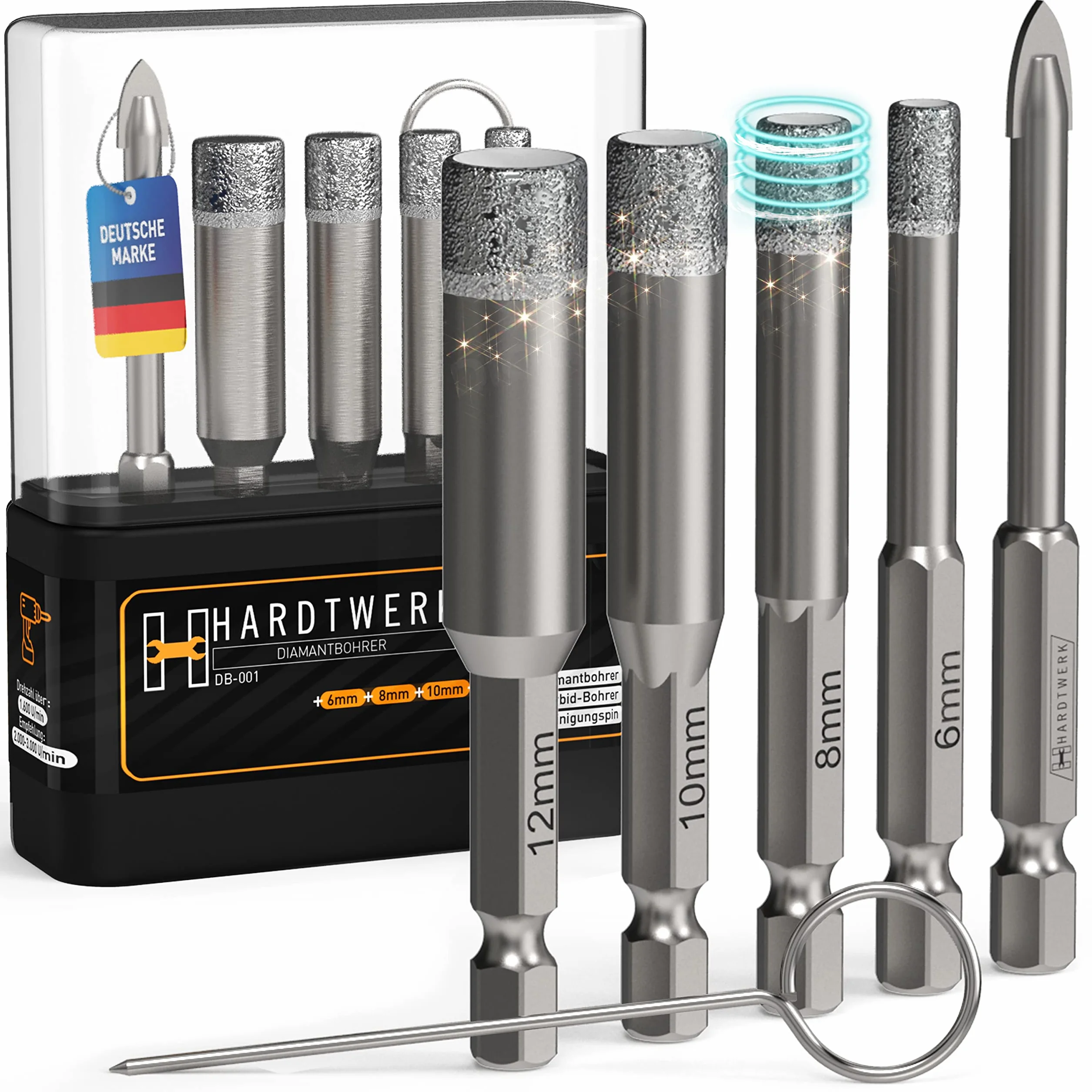 HARDTWERK Set di 6 Punte Diamantate per Piastrelle 6-12 mm Punta Carburo 6 mm