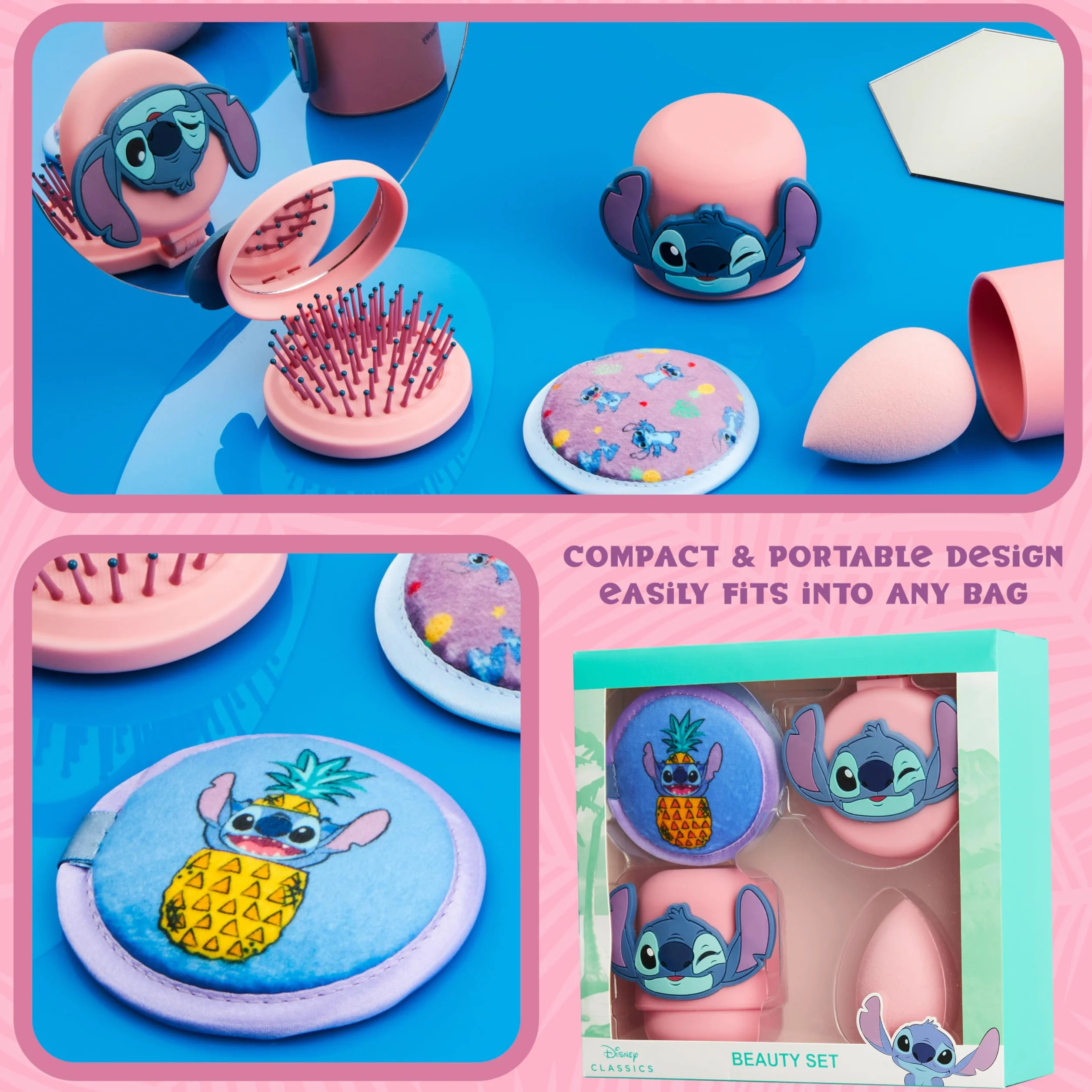 Disney Stitch Accessori per il Trucco con Spugnetta Cipria & Spazzola