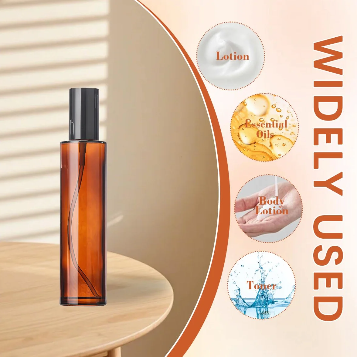 2 flaconi vuoti in vetro smerigliato ambrato da 100 ml, con erogatore a pompa, dispenser per trucco con tappo nero, per oli essenziali, fondotinta, crema e lozioni