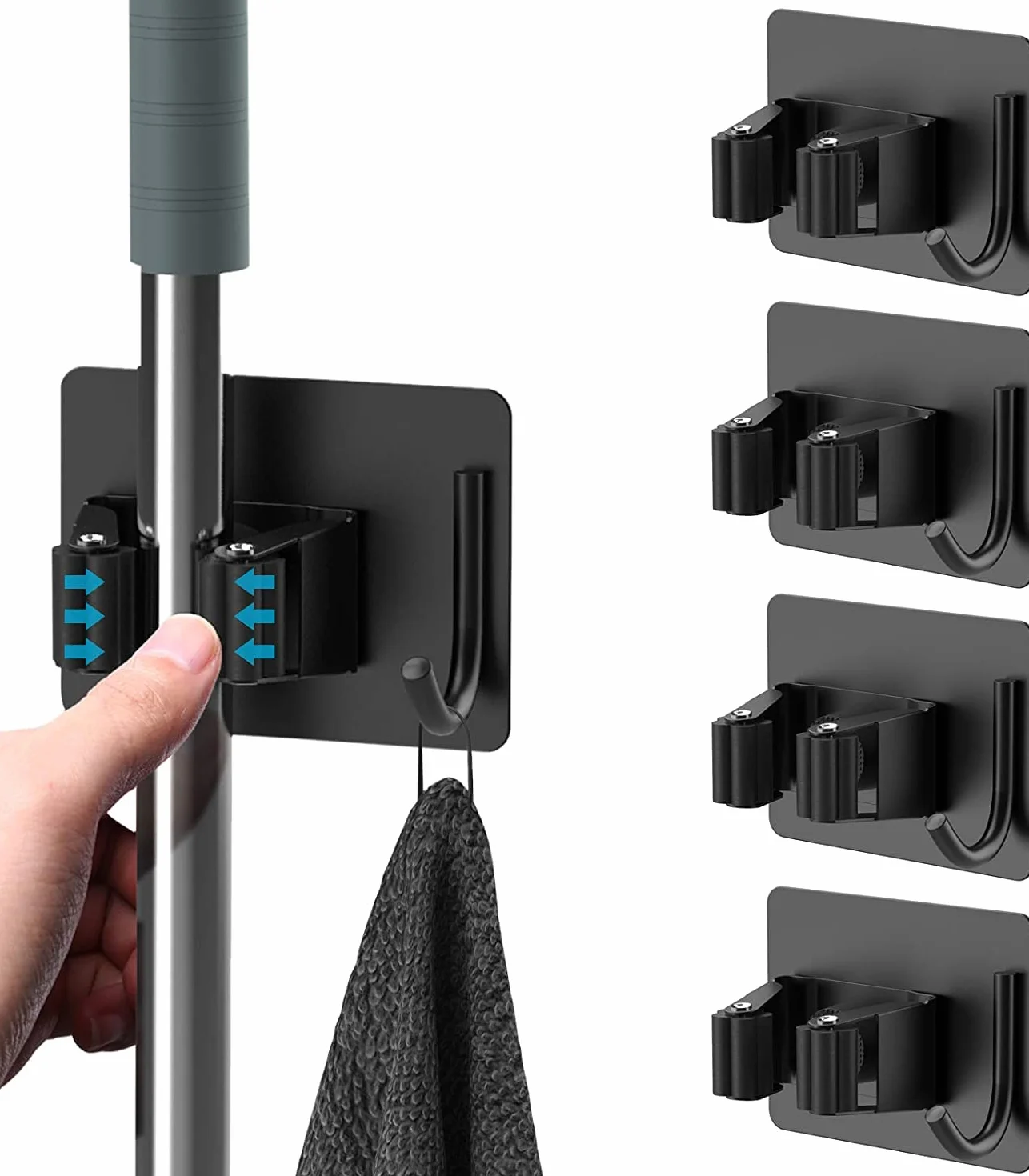 HOMEASY Portascope da Muro Adesivo Appendibile 4 Pezzi, Acciaio Inossidabile per Cucina Bagno Giardino, Nero