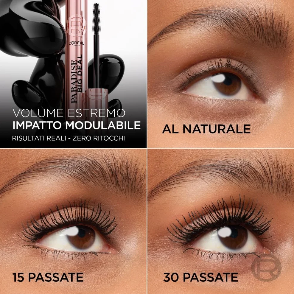 L'Oréal Paris Big Deal Mascara Volumizzante, Adatto a Occhi Sensibili, +100% Volume e Lunghezza Senza Grumi, Formula Modulabile e Stratificabile per Impatto Super, Con Self Smoothing Complex, 9,4ml