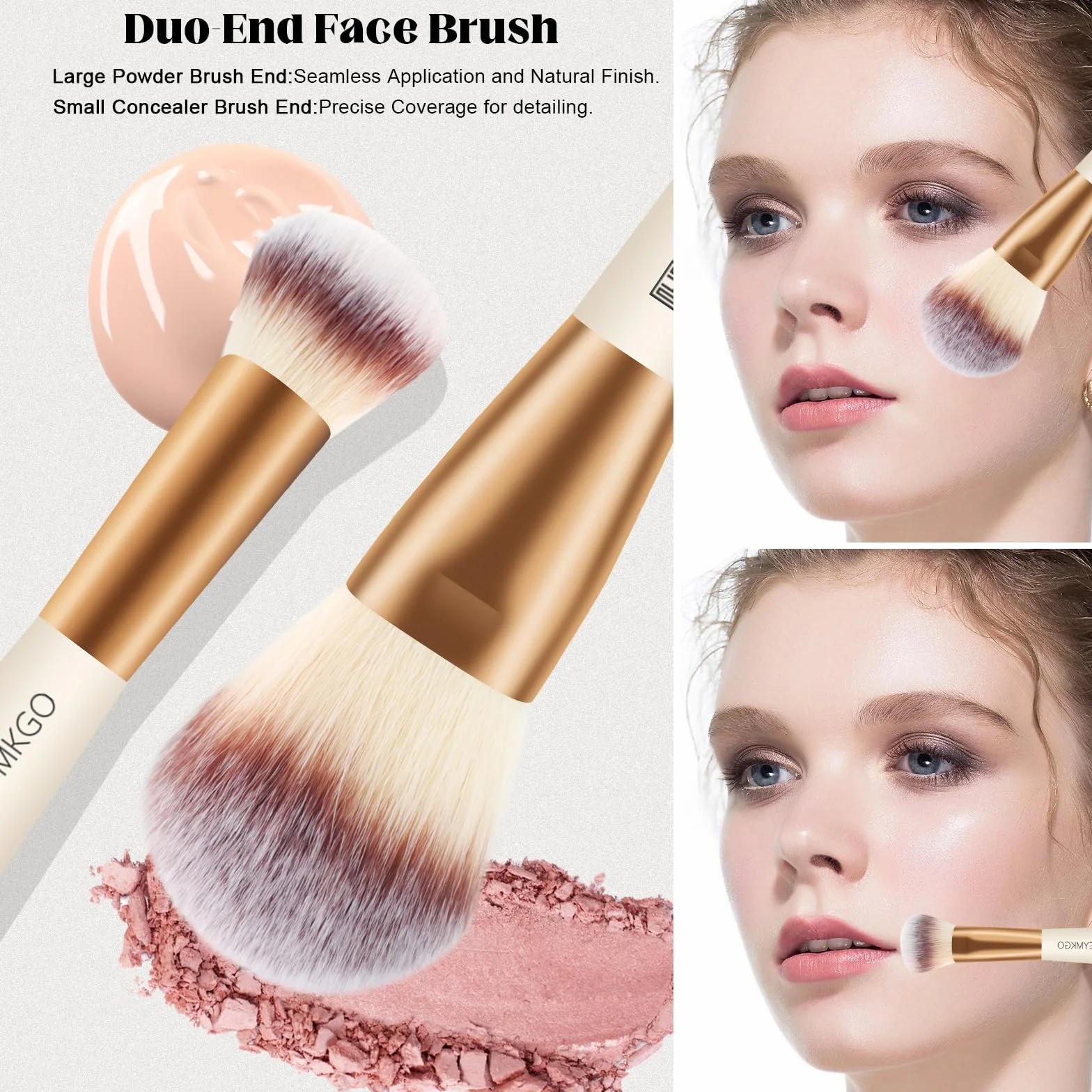 HEYMKGO Pennello Fondotinta 4 pezzi Pennello a doppia estremità 2-in-1 Pennelli Make Up Kabuki Pennello Professionale Fondotinta Cipria Fard Correttore Ombretto liquidi Crema pennello contouring viso