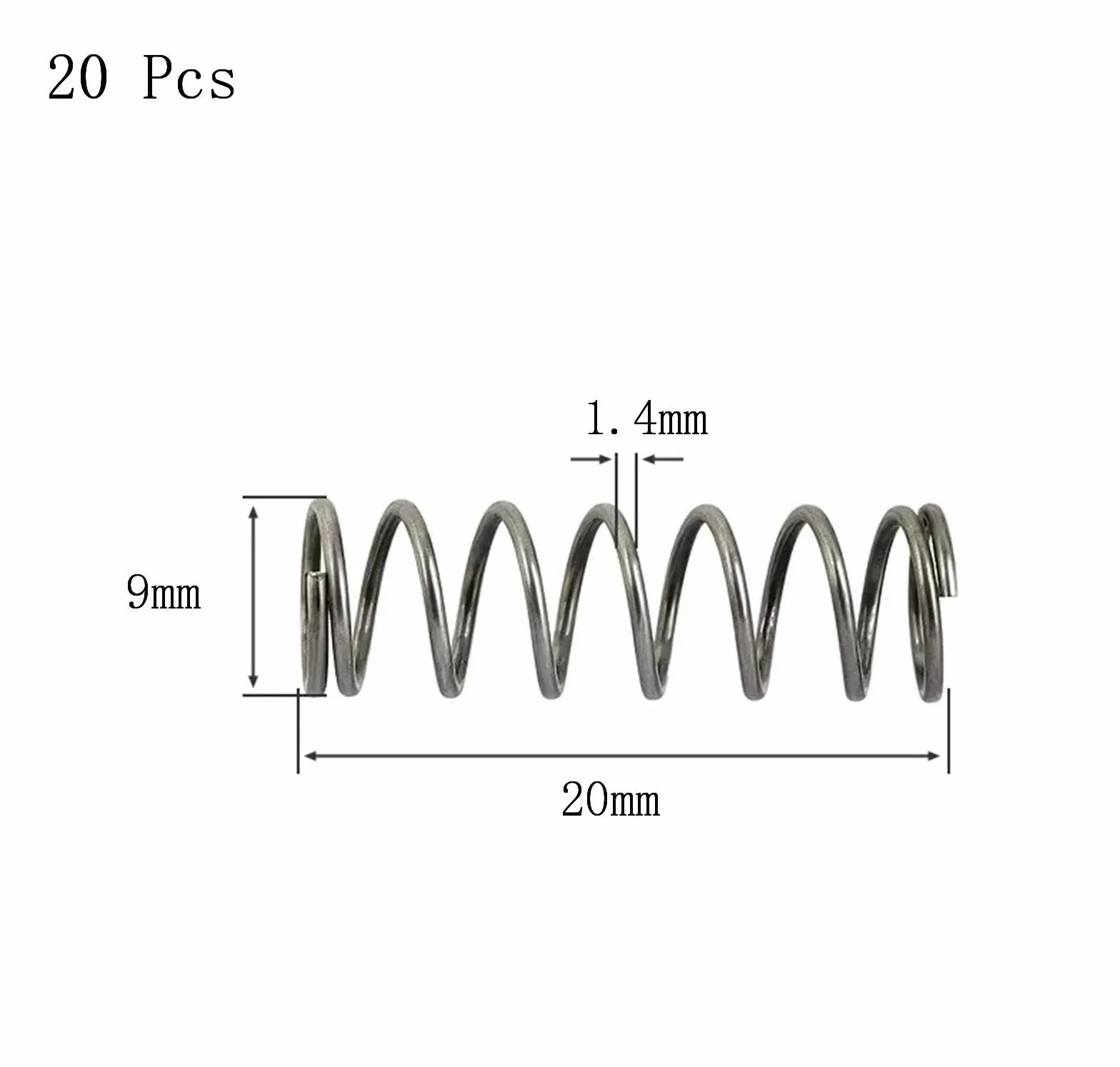Molla Compressione Acciaio 9 mm OD 1.4 mm Filo 20 mm Lunghezza 20 Pezzi