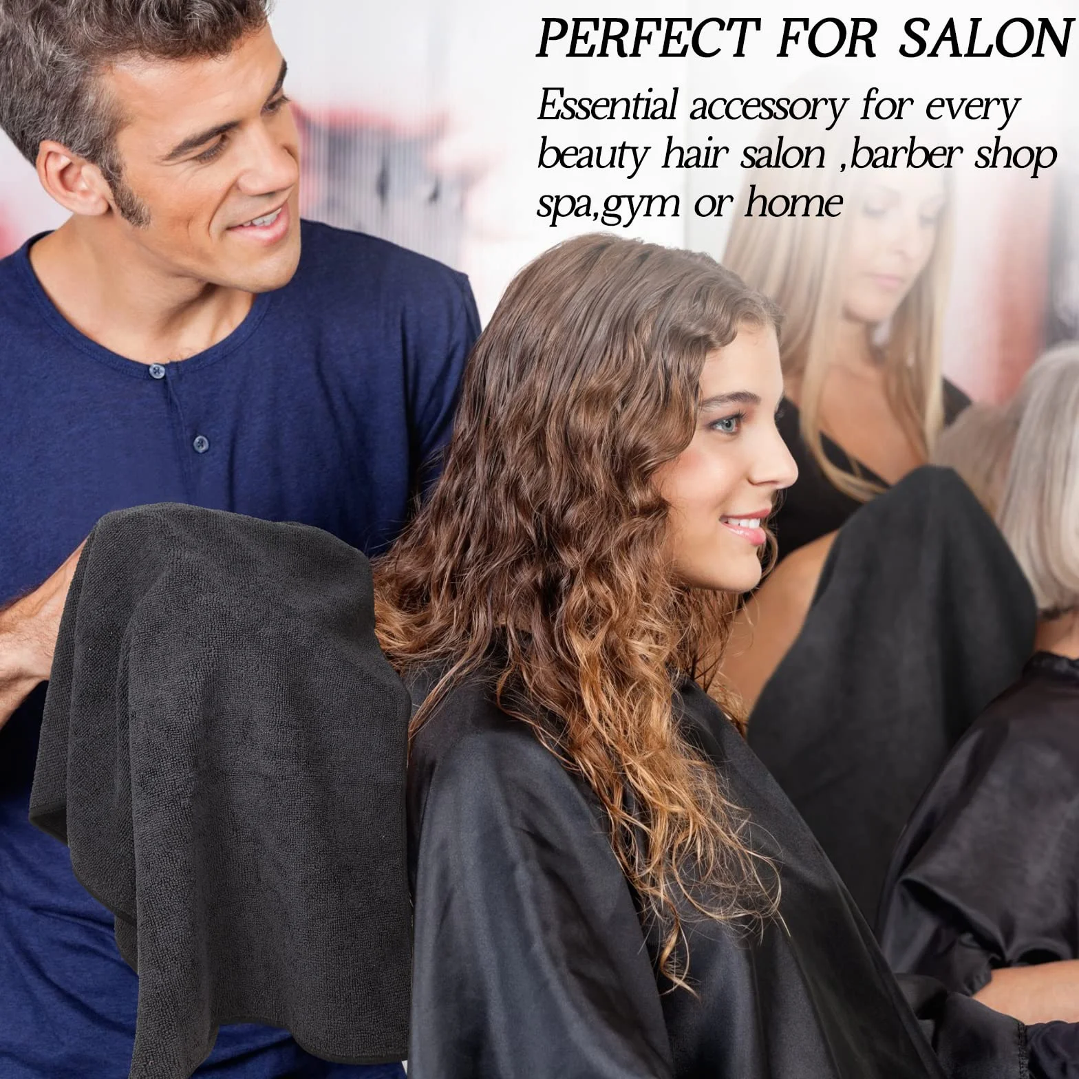 Confezione da 26 asciugamani da salone in microfibra nera per asciugare i capelli, a prova di candeggina, senza pelucchi, assorbenti, set di asciugamani per casa, hotel, bagno, salone, spa, palestra,