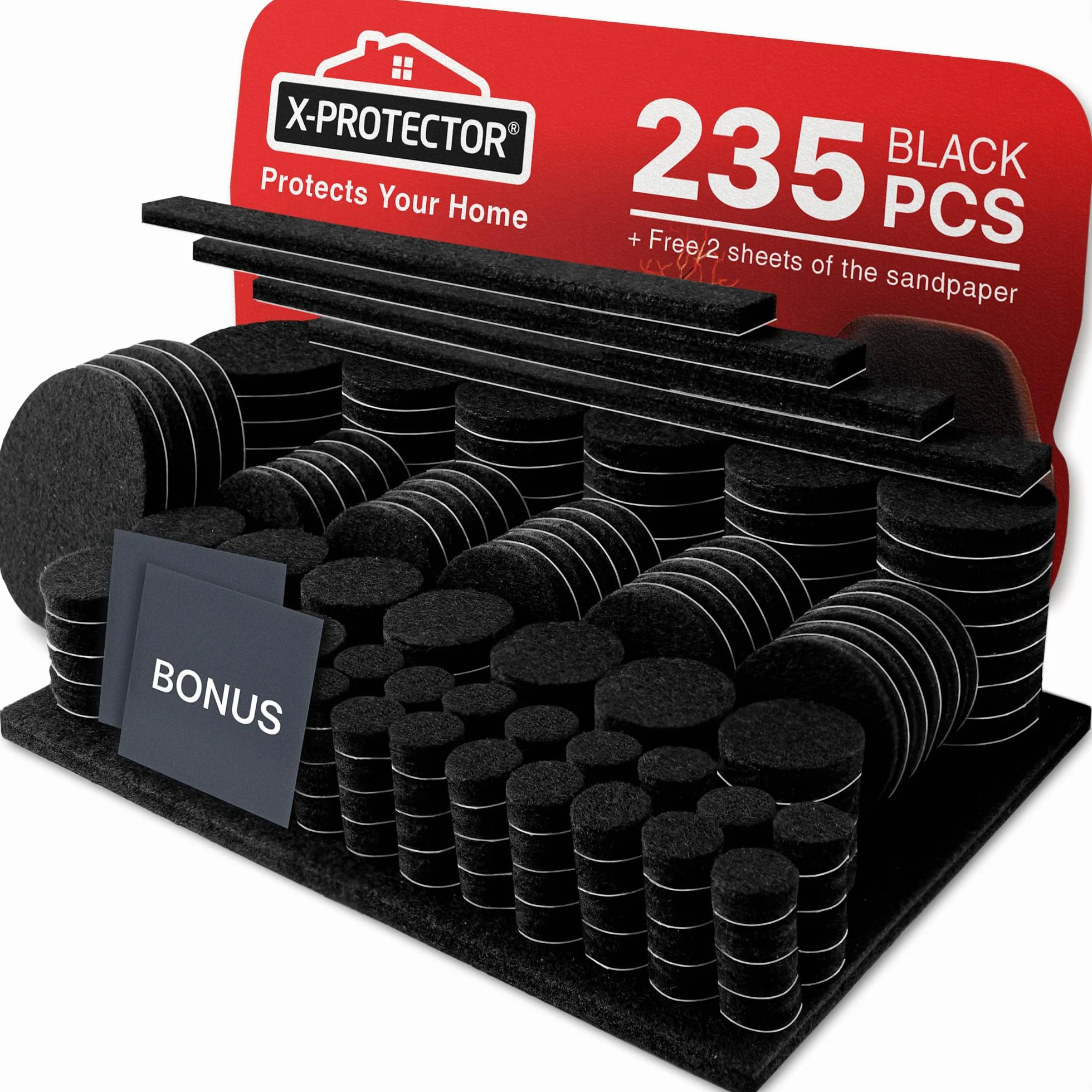 Feltrini X-PROTECTOR 235 sztuk Nero do nóg mebli, ochrona podłogi drewnianej i laminowanej