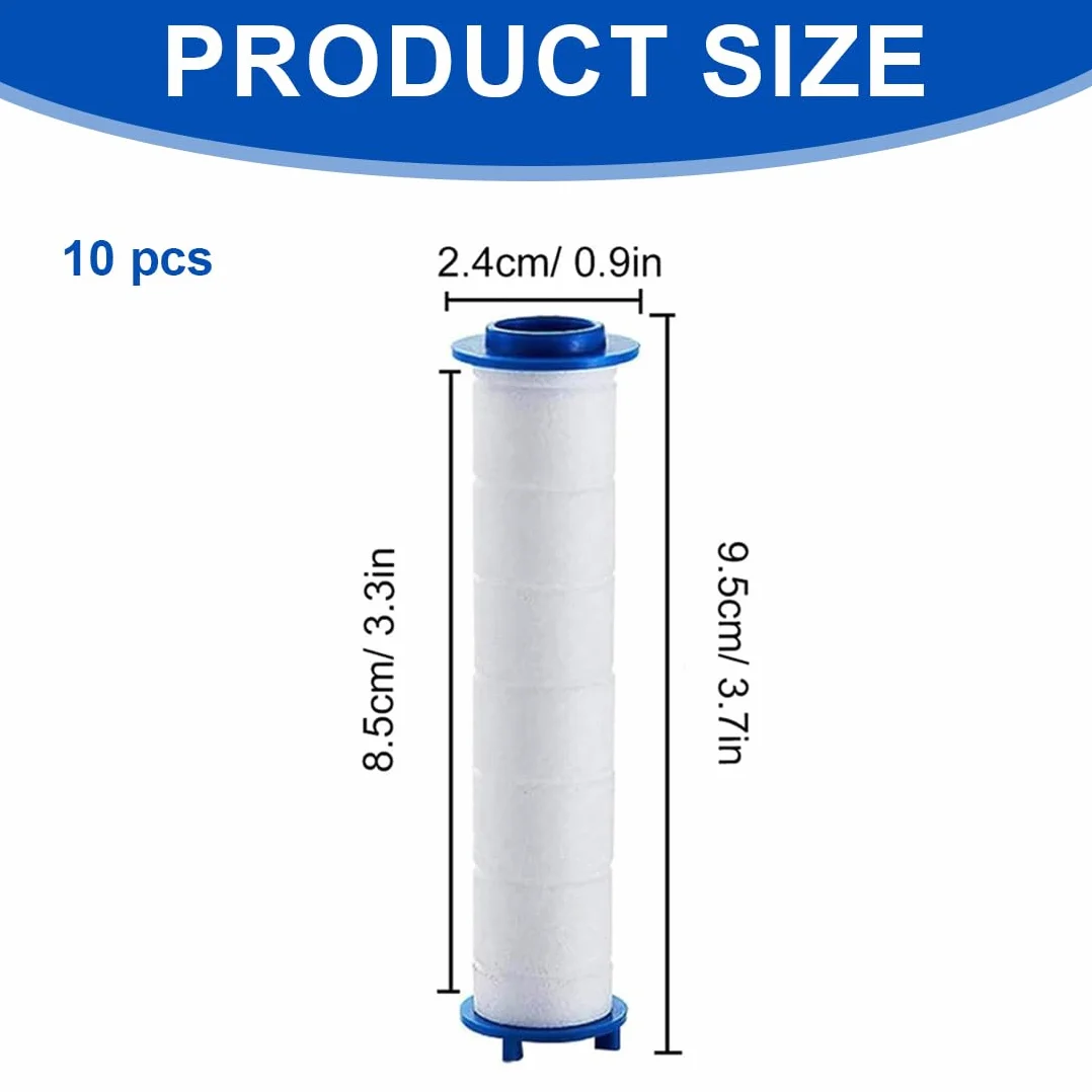 Filtro doccia anticalcare in cotone PP, 9.5x2 cm, Cartuccia sostituibile per acqua, 10 pezzi