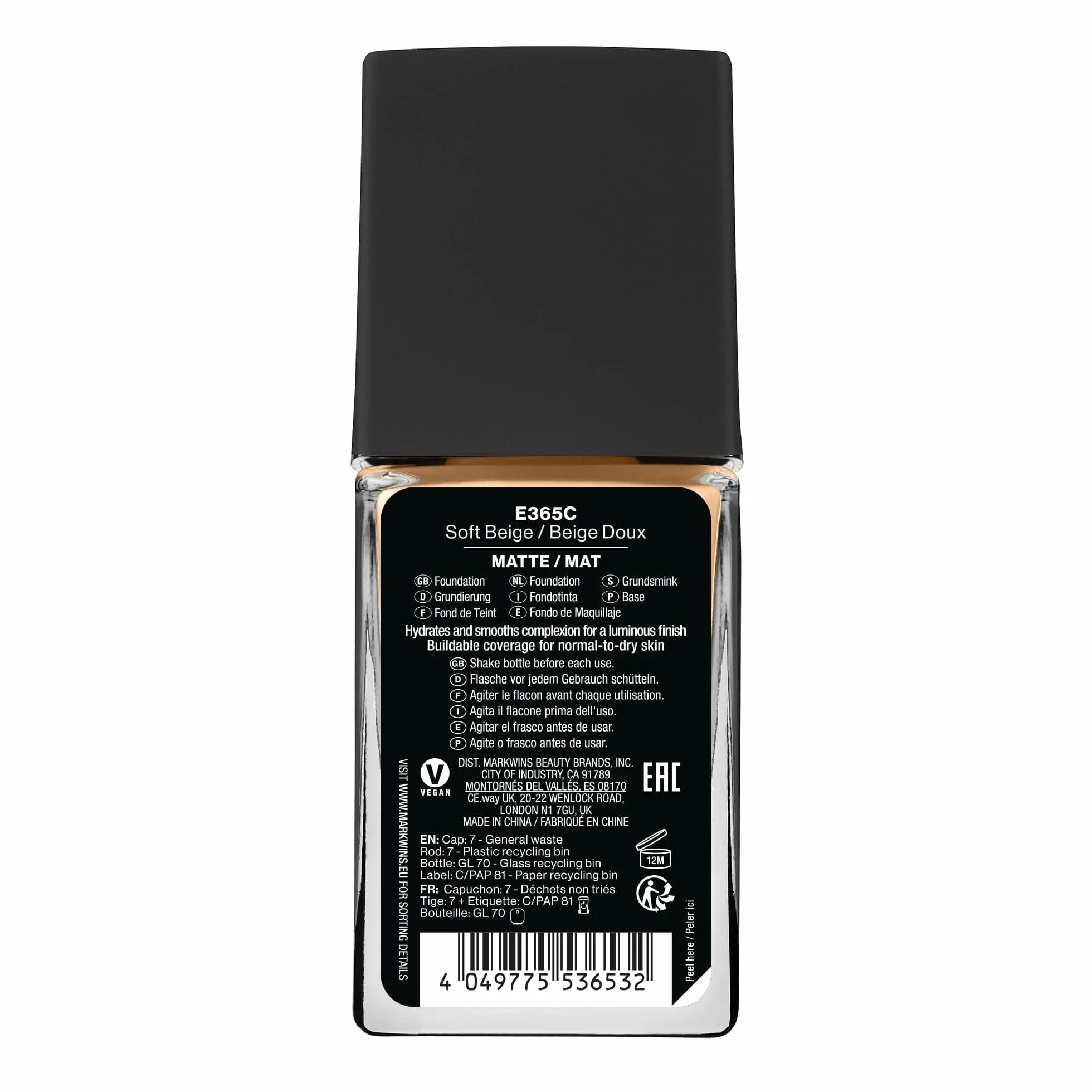 Wet n Wild Photo Focus Matte Foundation, Fondotinta Liquido a Coprenza Modulabile dal Finish Opaco, Leviga i Pori per un Incarnato Uniforme, Soft Beige