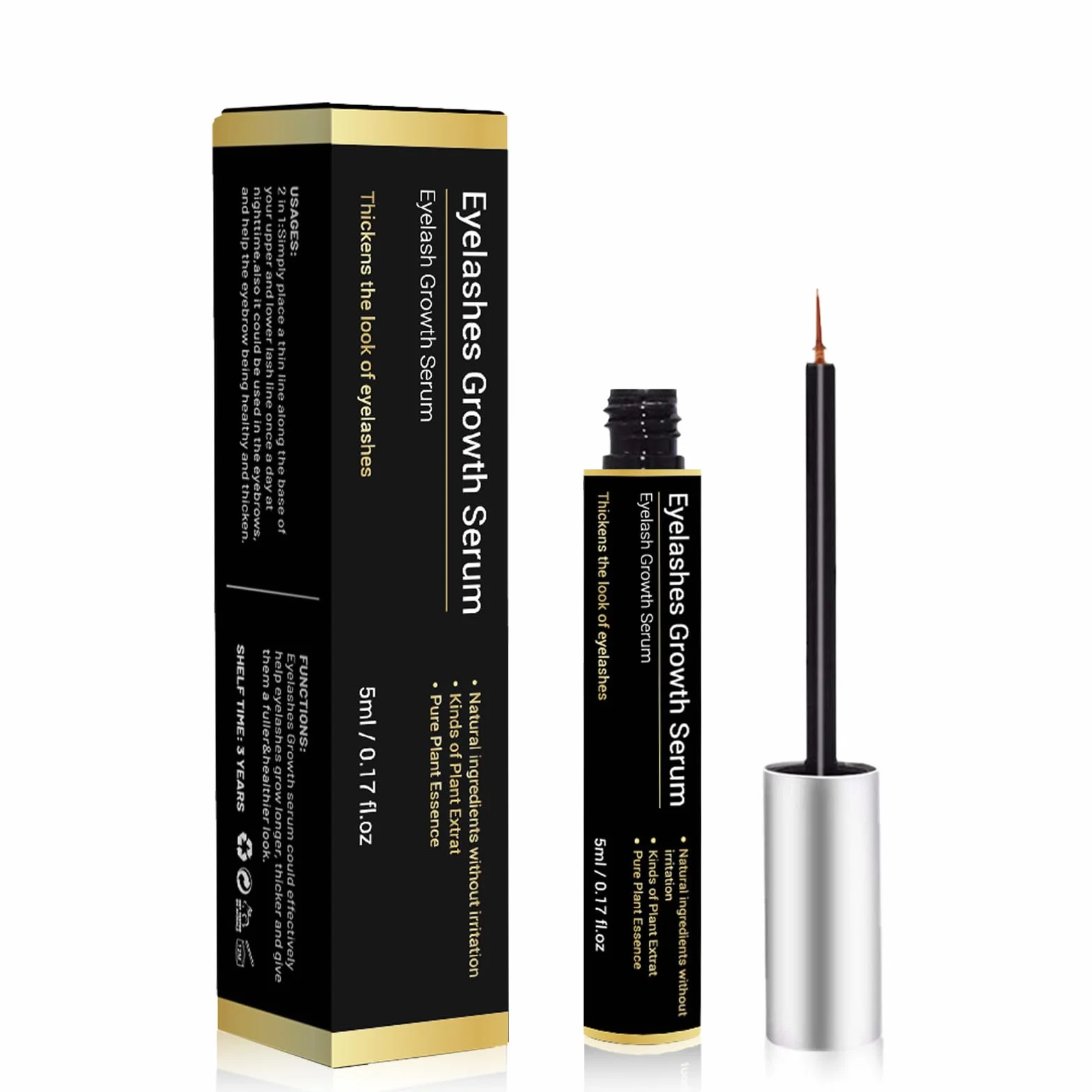 Siero Ciglia, Siero Ciglia Allungante e Rinforzante, Siero per Ciglia Lunghe e Folte, Incredible Rapid Growth of Eyelashes, 5ML (Nero)