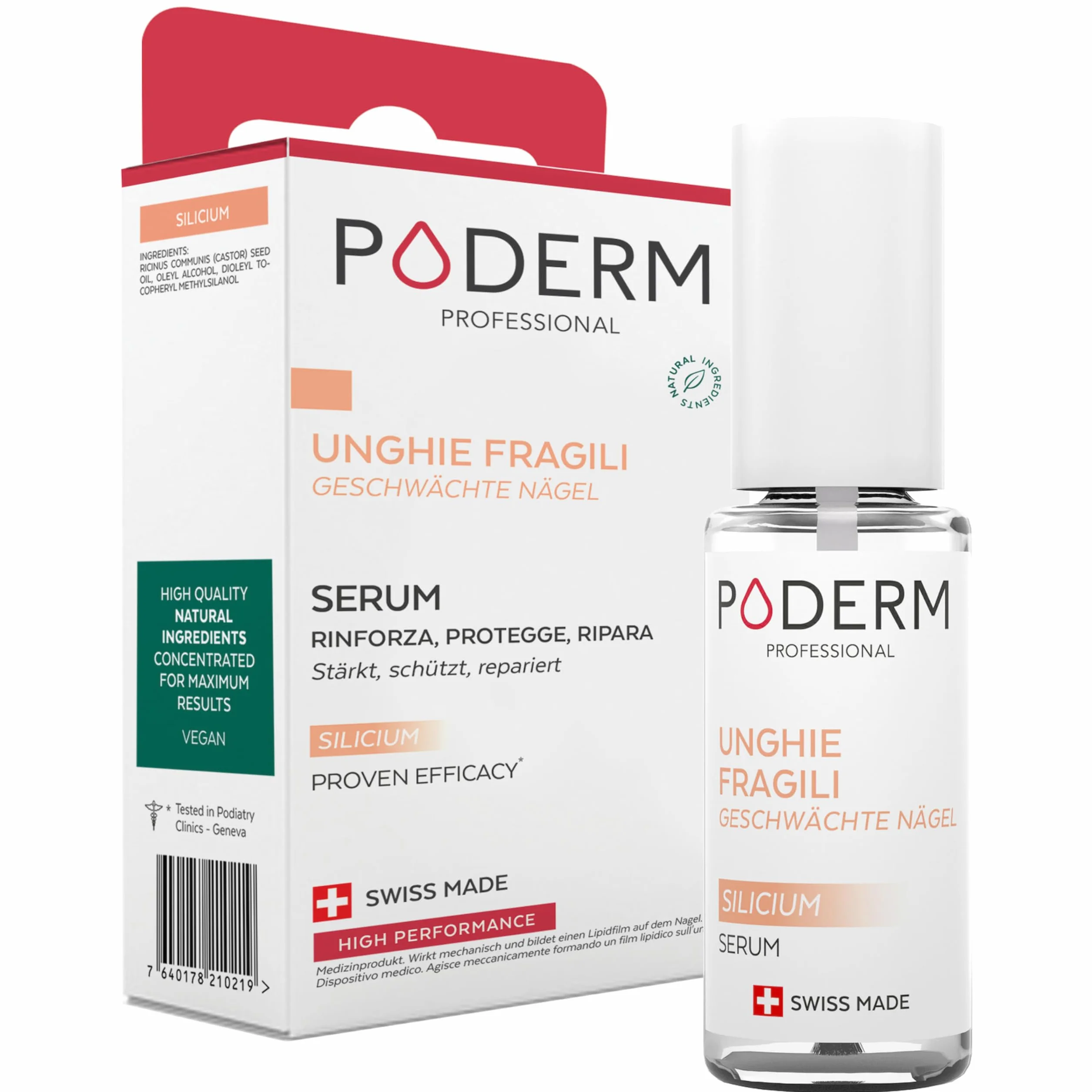 PODERM - UNGHIE INDEBOLITE DALLA CHEMIOTERAPIA – Siero Silicio Lenitivo, Fortificante e Riparatore - Indurente e Protettore - Cura professionale – Prodotto in Svizzera
