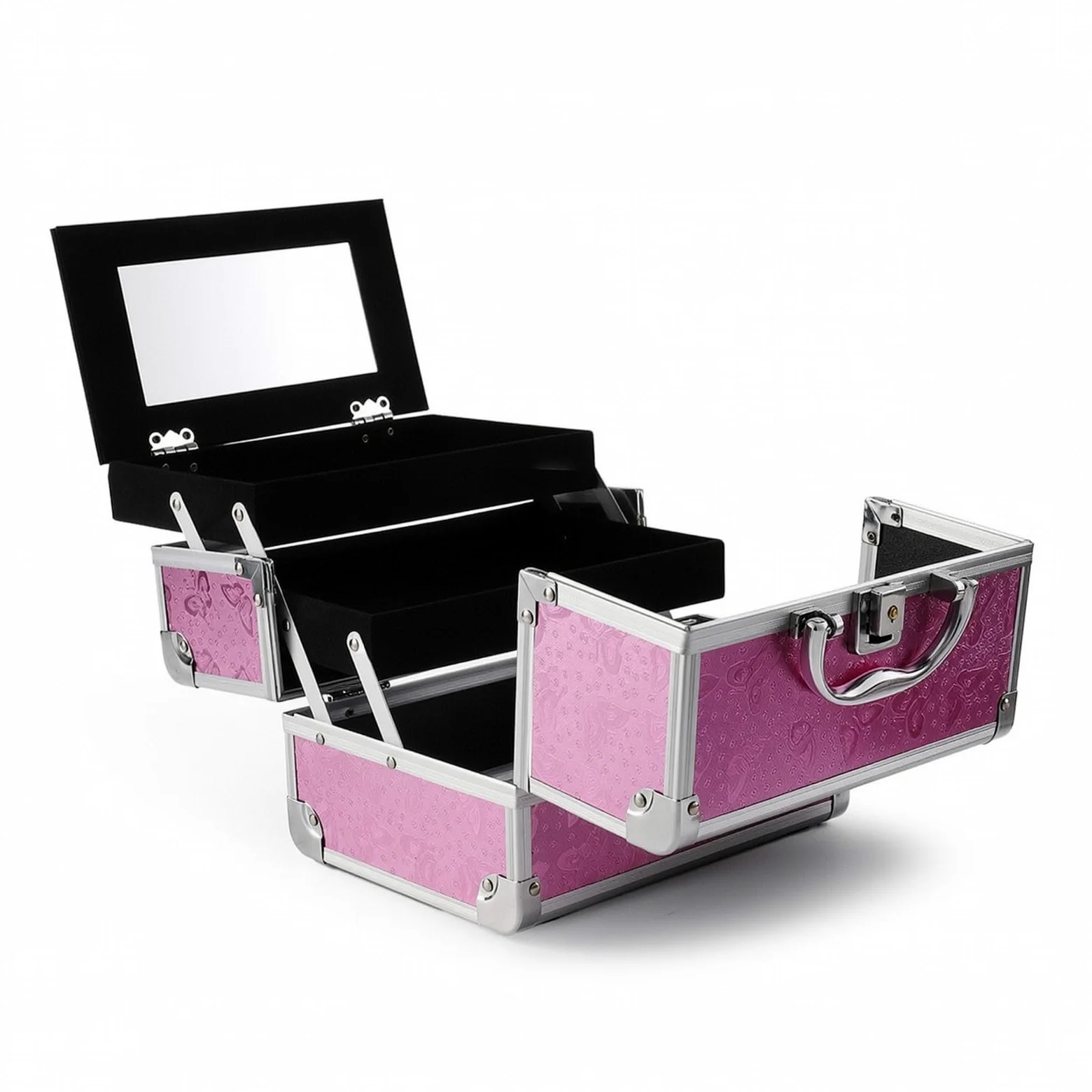 Beauty Case con Specchio Portatile Valigia Porta Trucchi con Specchio Rigida Valigetta Trucco per Truccatori, Studenti di Estetica, Casa, style to 3, Array, Rosa Farfalla