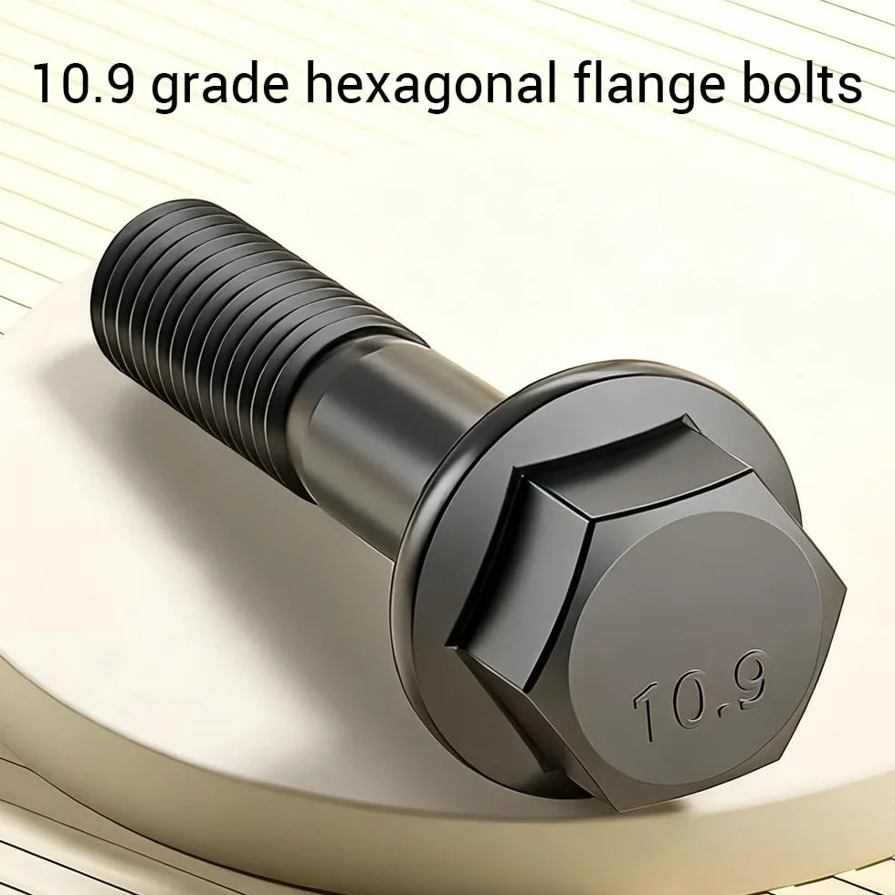 M10x45 bulloni a testa esagonale flangiata grado 10.9 parzialmente filettati acciaio legato nero finitura 10 pezzi