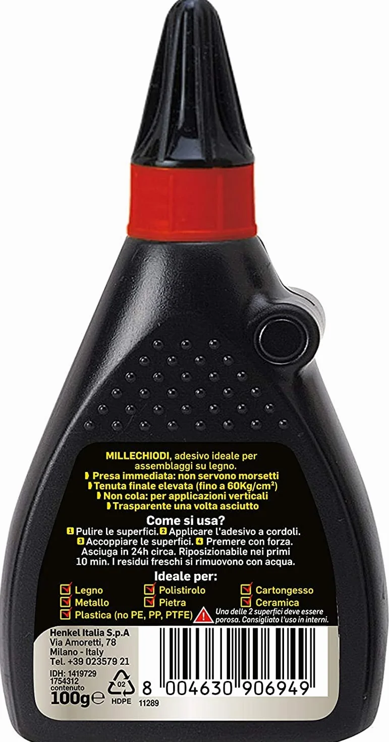Pattex Millechiodi Legno Colla per legno trasparente presa a ventosa flacone 100g