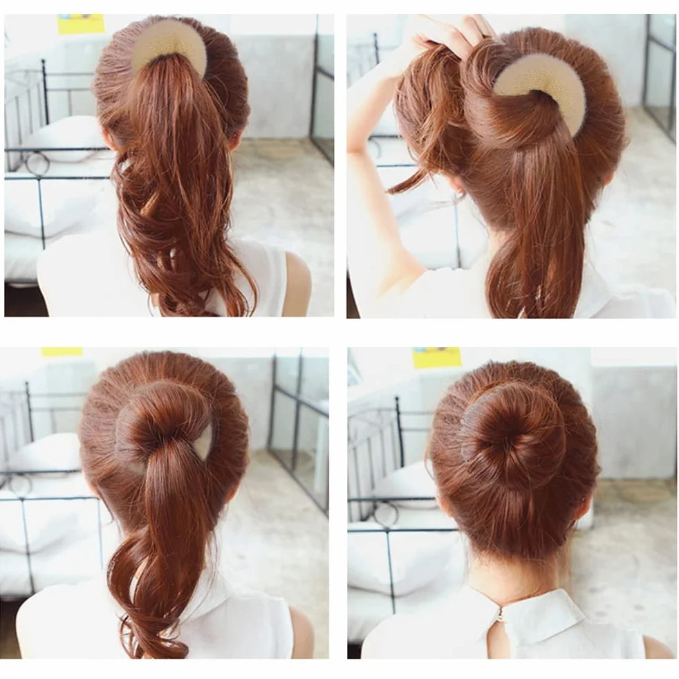 6 Pezzi Ciambella per Chignon, Creatore per Pane Ciambella Accessori Capelli Chignon con 20 Clip a Forma di U per Donne e Ragazze (Beige)