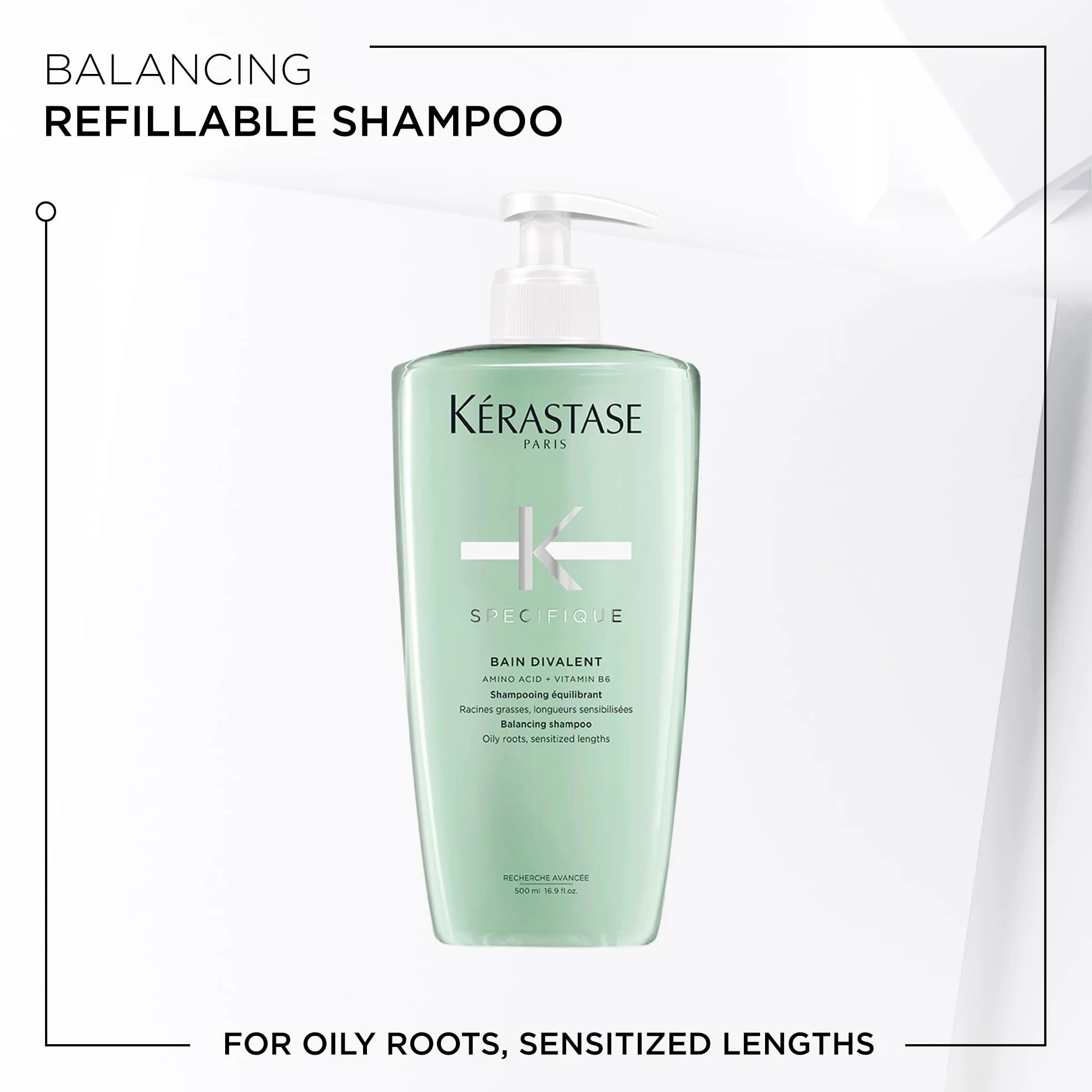 Kérastase, Spécifique, Shampoo Riequilibrante, Per Radici Grasse e Capelli Sensibilizzati, Bain Divalent, 500 ml