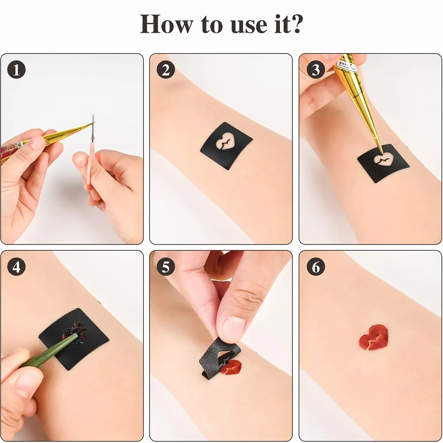 YUXUAN Kit per Tatuaggi Temporanei, 9 Colori Tatuaggi Temporanei Cono, 108 Pezzi Set di Modelli per Stencil, 1 Bottiglia Applicatore e 5 Ugelli di Plastica, Kit per Tatuaggi Halloween, Natale.