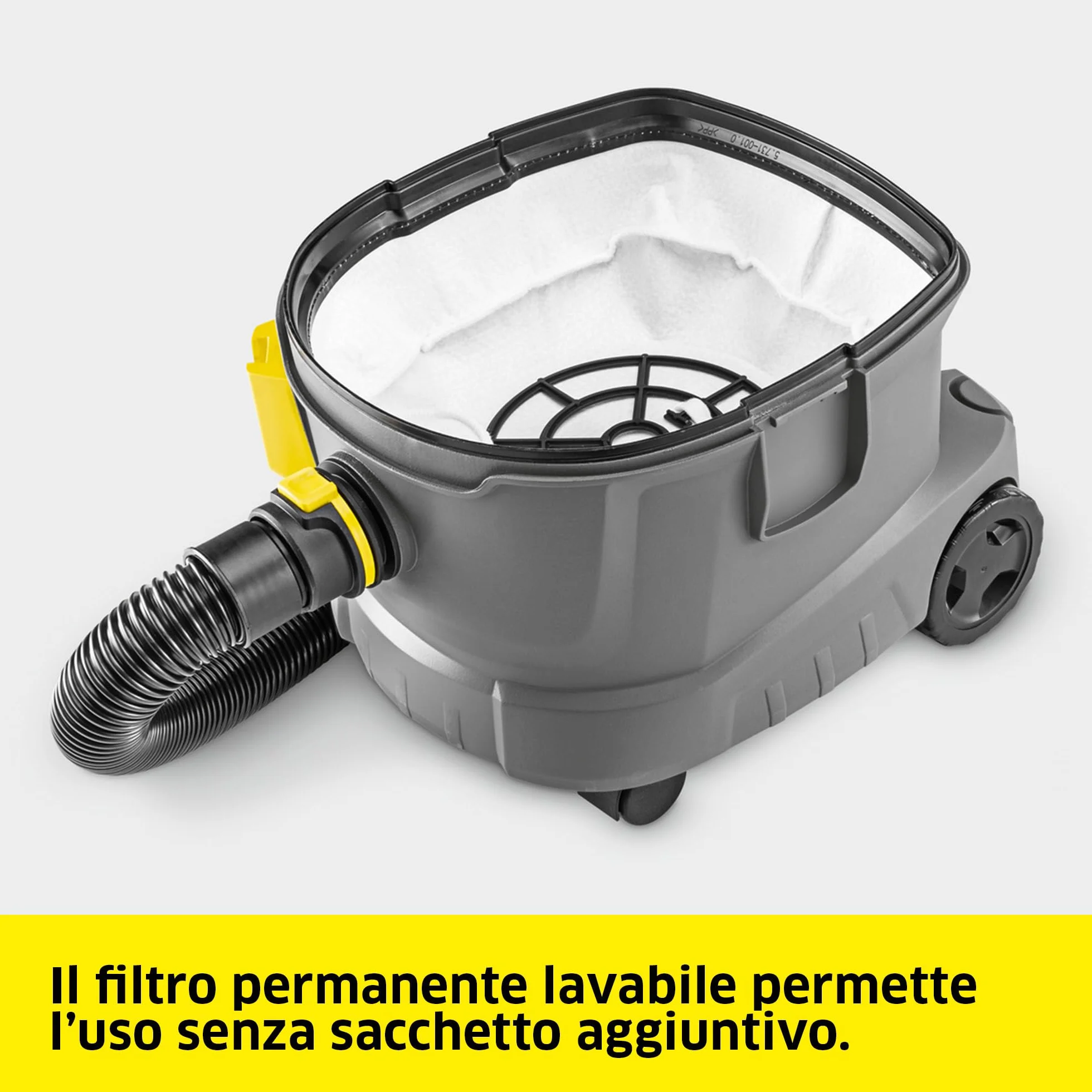 KÄRCHER aspirapolvere professionale T 11/1 Classic, 11 l, 850 W, 61 dB(A), 3,9 kg, 7,5 m, cestello filtro permanente