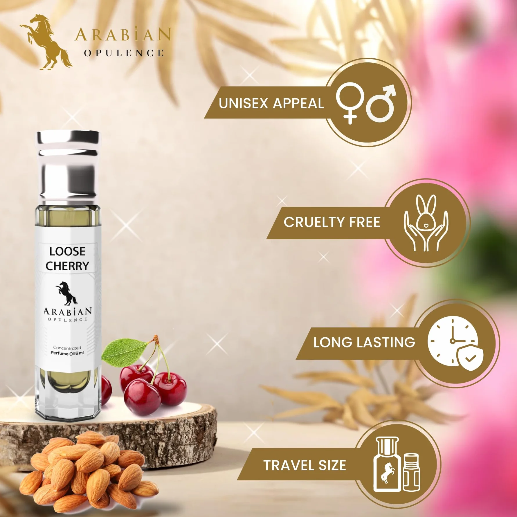 FR313 LOOSE CHERRY olio profumato unisex bottiglia roll-on 6ml Arabian Opulence Frutto/dolce/mandorla/nocciola/balsamico (6ML)