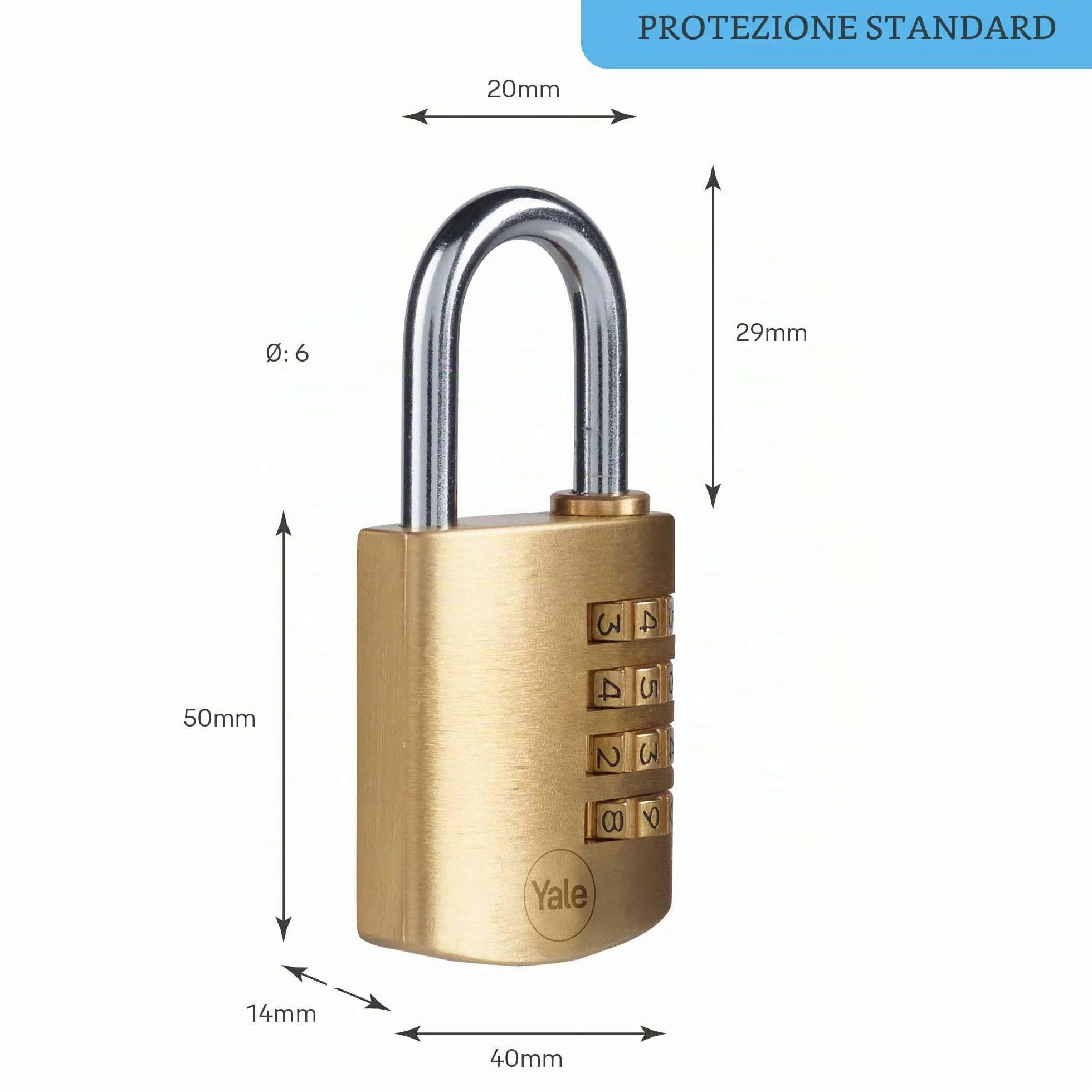 Yale Lucchetto a combinazione Y150B/40/130/1 corpo 40mm, arco in acciaio, 4 cifre