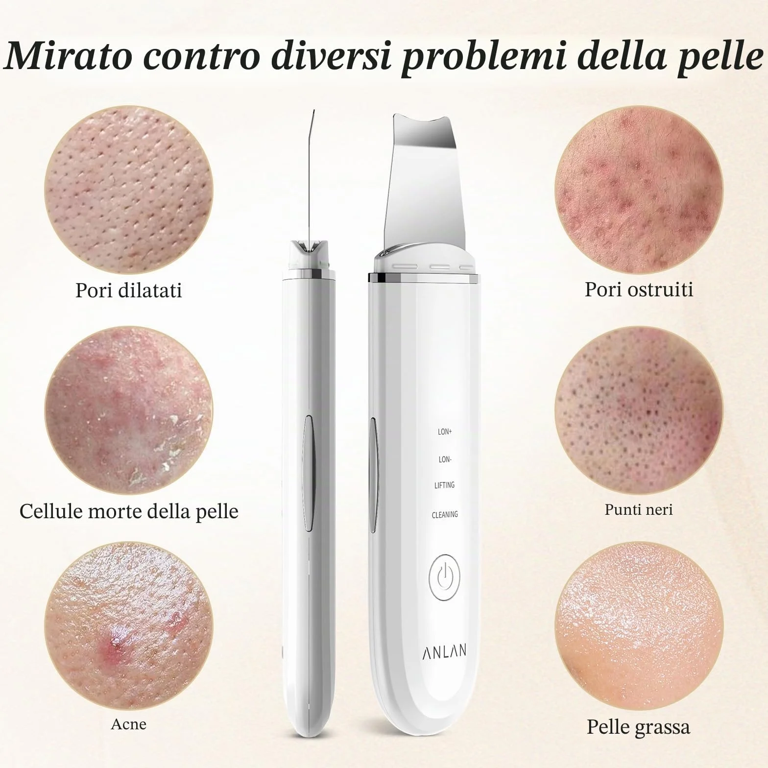 Pulizia Viso Ultrasuoni, ANLAN Skin Scrubber Professionale Per Pulizia Profonda la Viso Peeling e Cura,4 Modalità Rimozione di Comedone Punti Neri Rimozione, USB Ricaricabile