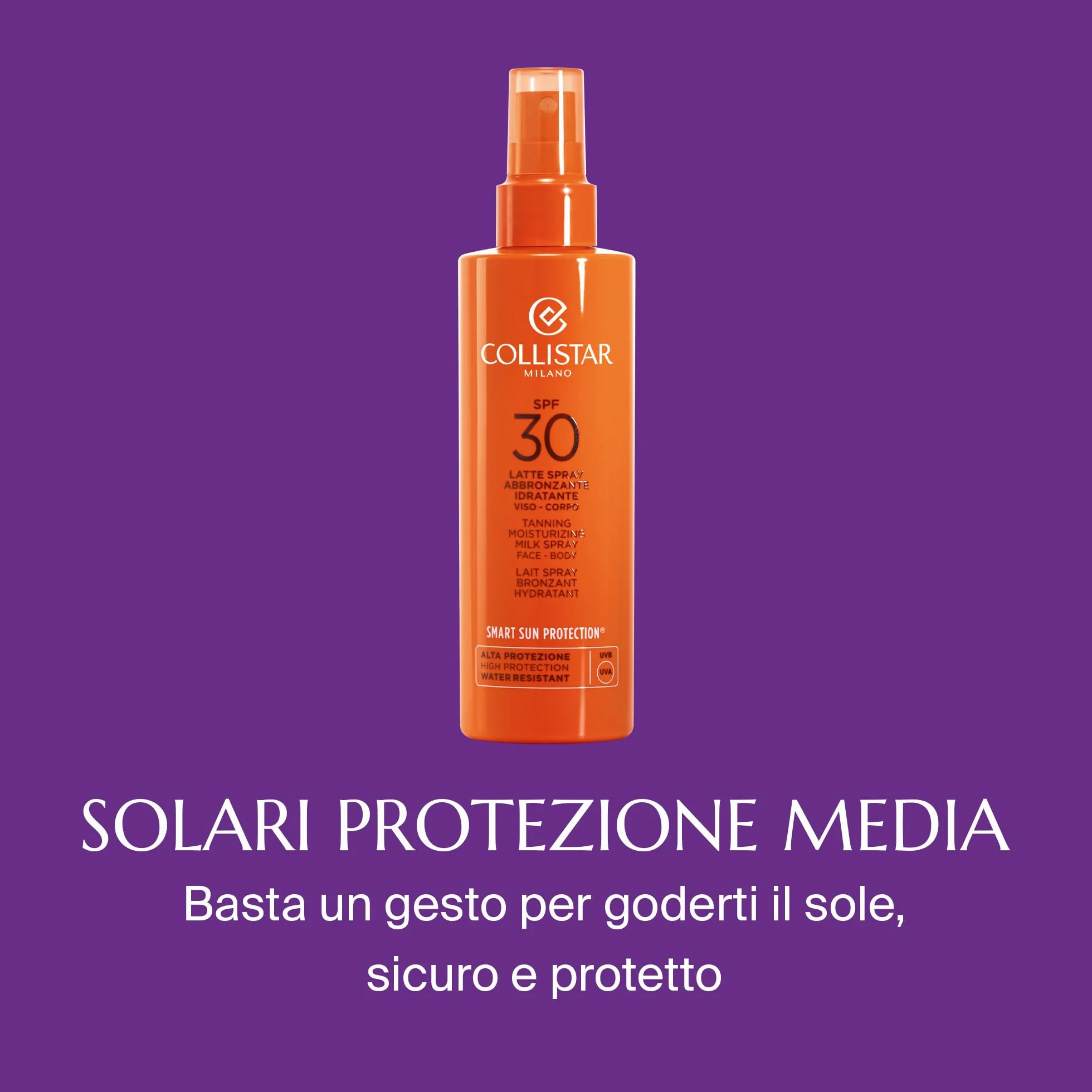 Collistar Latte Spray Solare Abbronzante Idratante SPF 30, Protezione Solare Alta, Spray Corpo e Viso, Protegge, Idrata e Favorisce l’Abbronzatura, Resistente all’Acqua, 200 ml