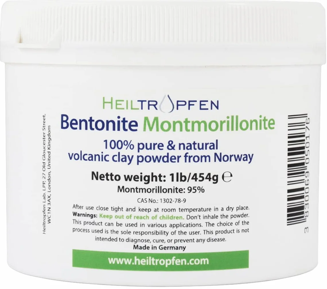 Polvere di Montmorillonite di bentonite | 1 lb - 454 g | ULTRA FINE | Contenuto di Montmorillonite 95% | Polvere minerale naturale | Heiltropfen®