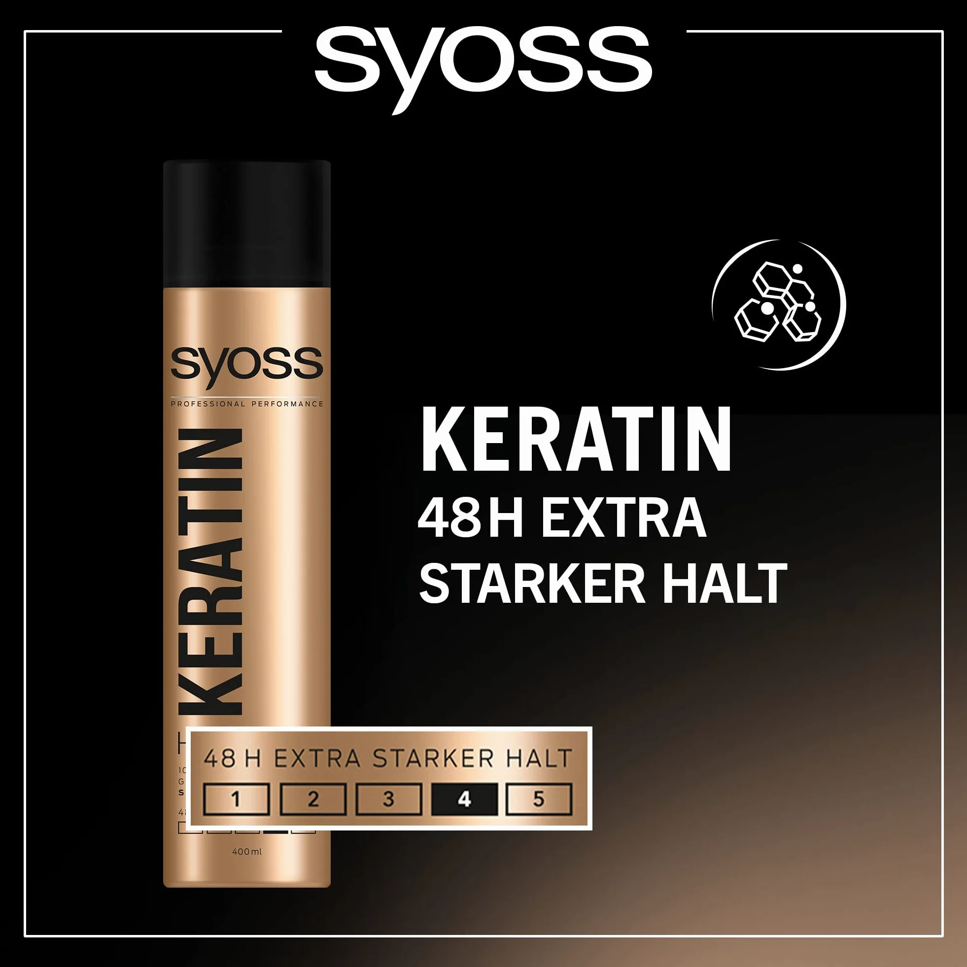 Syoss Lacca per capelli alla cheratina Hold Level 4 (6 x 400 ml), spray extra forte per un massimo di 48 ore di controllo dello styling, dona lucentezza, morbidezza e protezione UV
