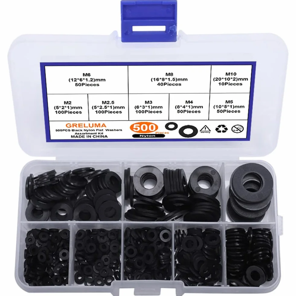 500 Pezzi M2-M10 Rondella Piatta in Nylon Kit Assortimento Nero