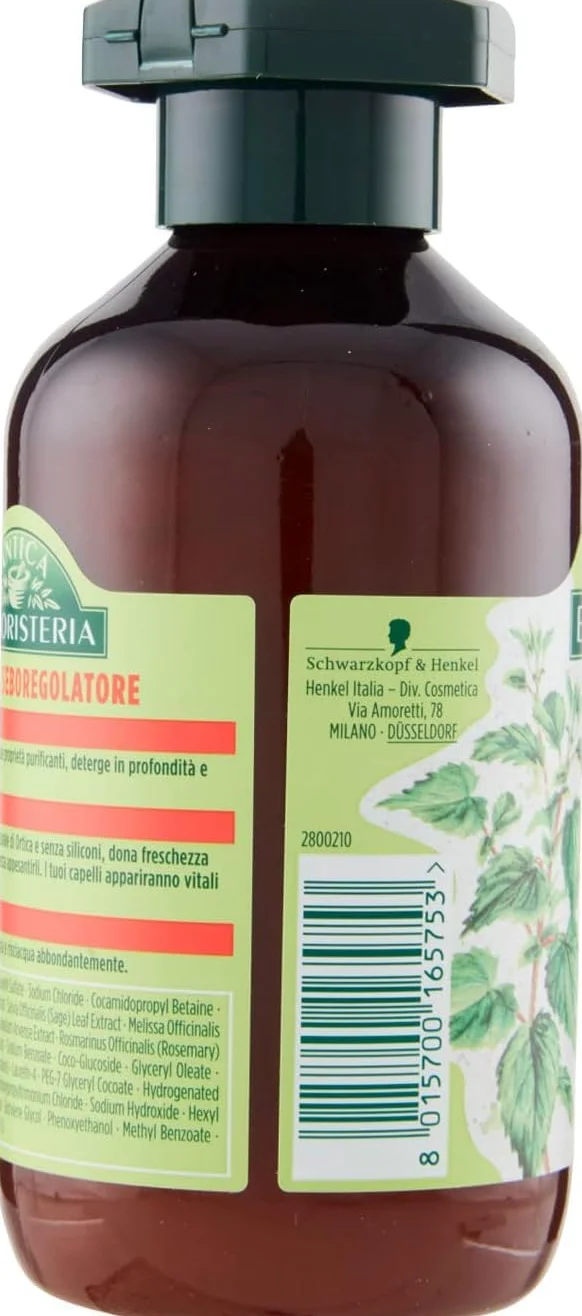 12x Antica Erboristeria Shampoo Seboregolatore all'Ortica per Capelli Grassi Formula Vegan Senza Siliconi e Coloranti,Flaconi da 250ml + Portachiavi Beni Culinari in Omaggio